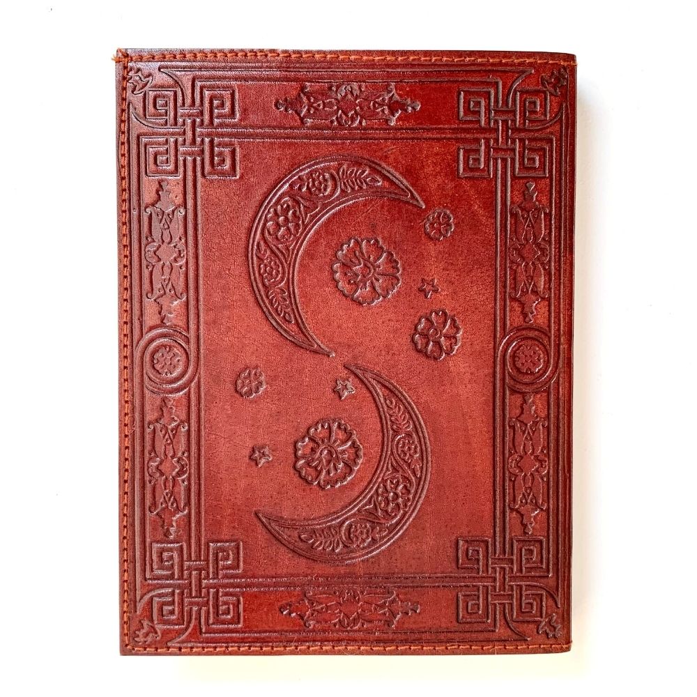 Embossed Leather Journal 6" x 8" - Twin Crescents