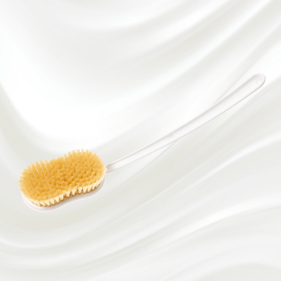Natural Bristle Shower Back Brush - Long Handle for Full Back Exfoliation