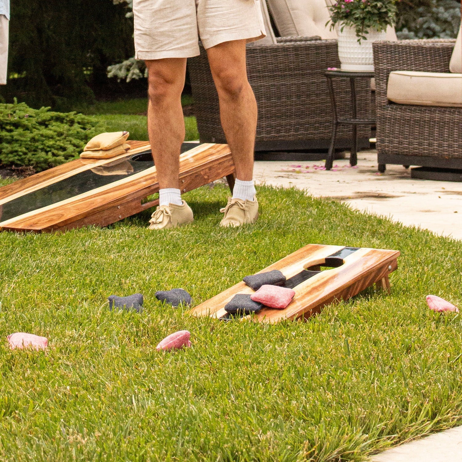 1ft x 2ft Resin & Wood Travel Cornhole Set | Live Edge River Collection