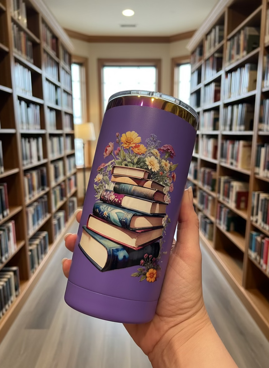 20oz Rainbow rimmed Stainless Steel Mug, Book lover