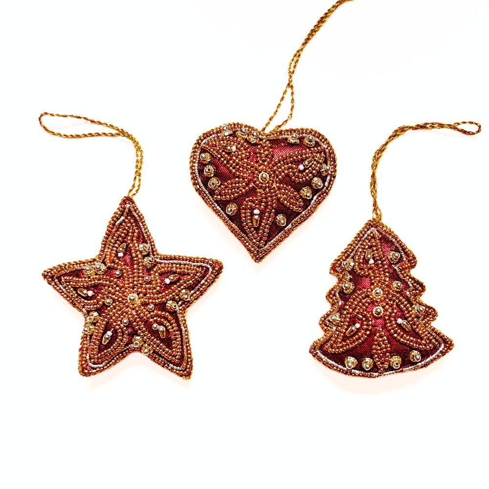 Beaded Holiday Ornaments - Set of 3