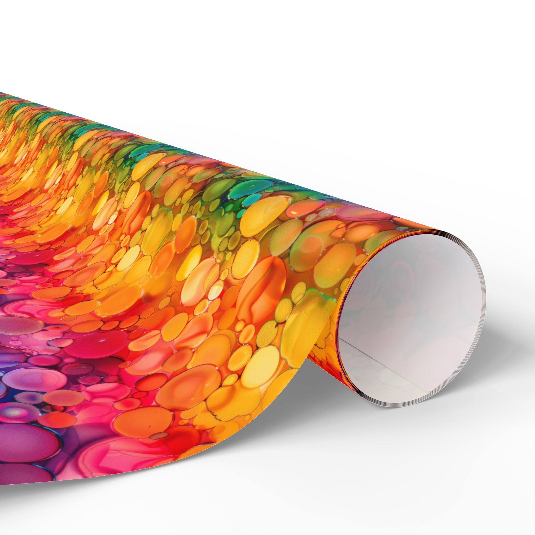 Bespattered Facade Rainbow Ink Circles Wrapping Paper | Three Sizes | Glossy or Matte