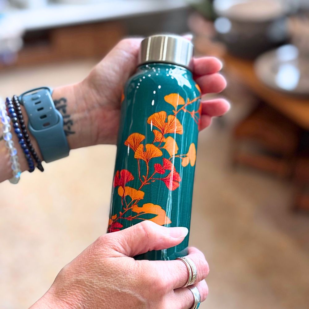 Stainless Steel Gingko Leaves Water Bottle