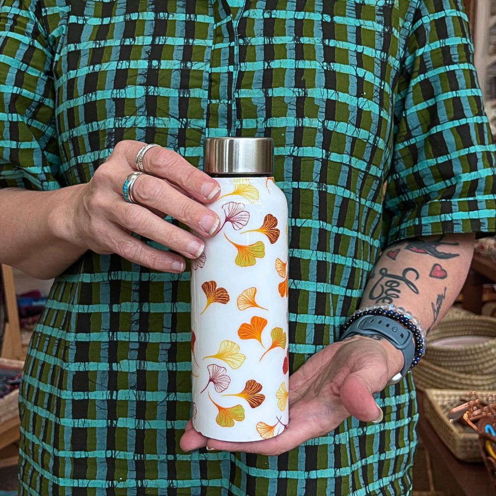 Stainless Steel Gingko Leaves Water Bottle