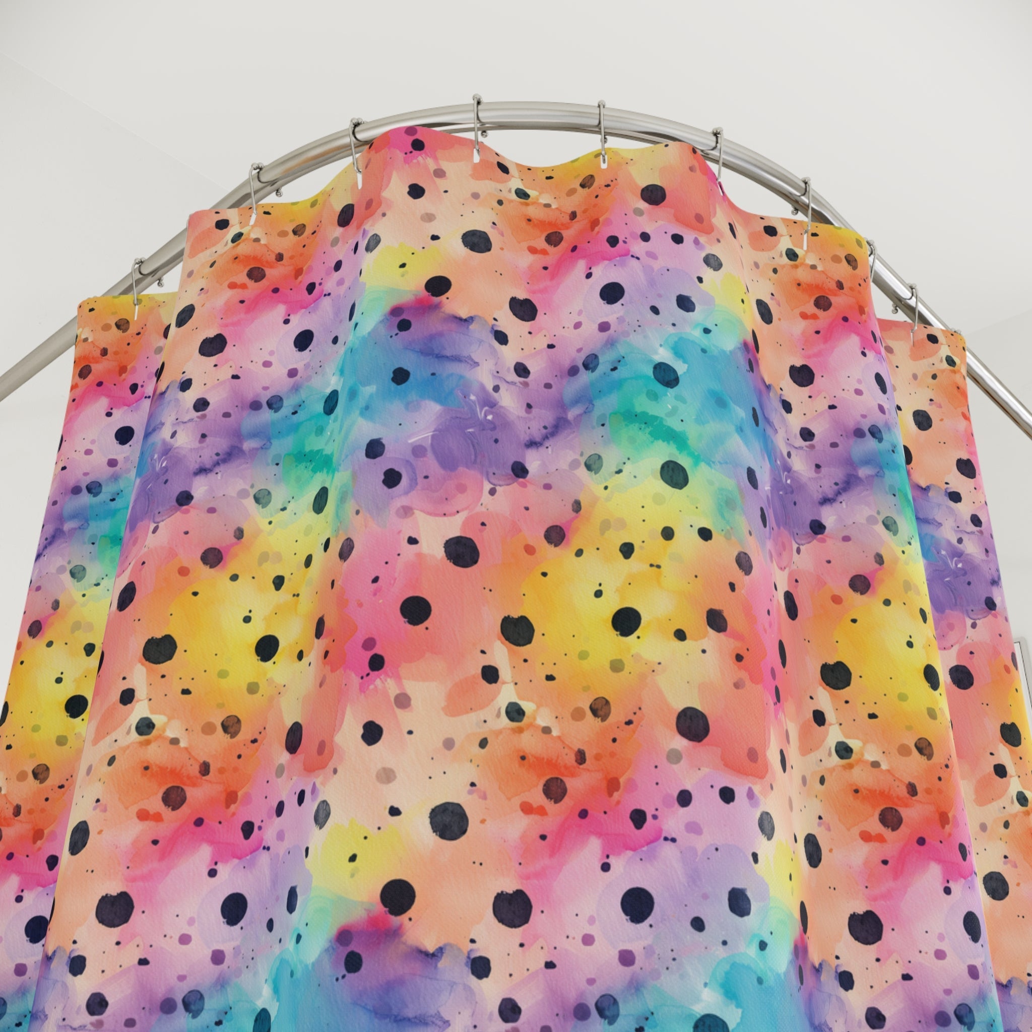 Bespattered Facade Rainbow Watercolor Dots Shower Curtain