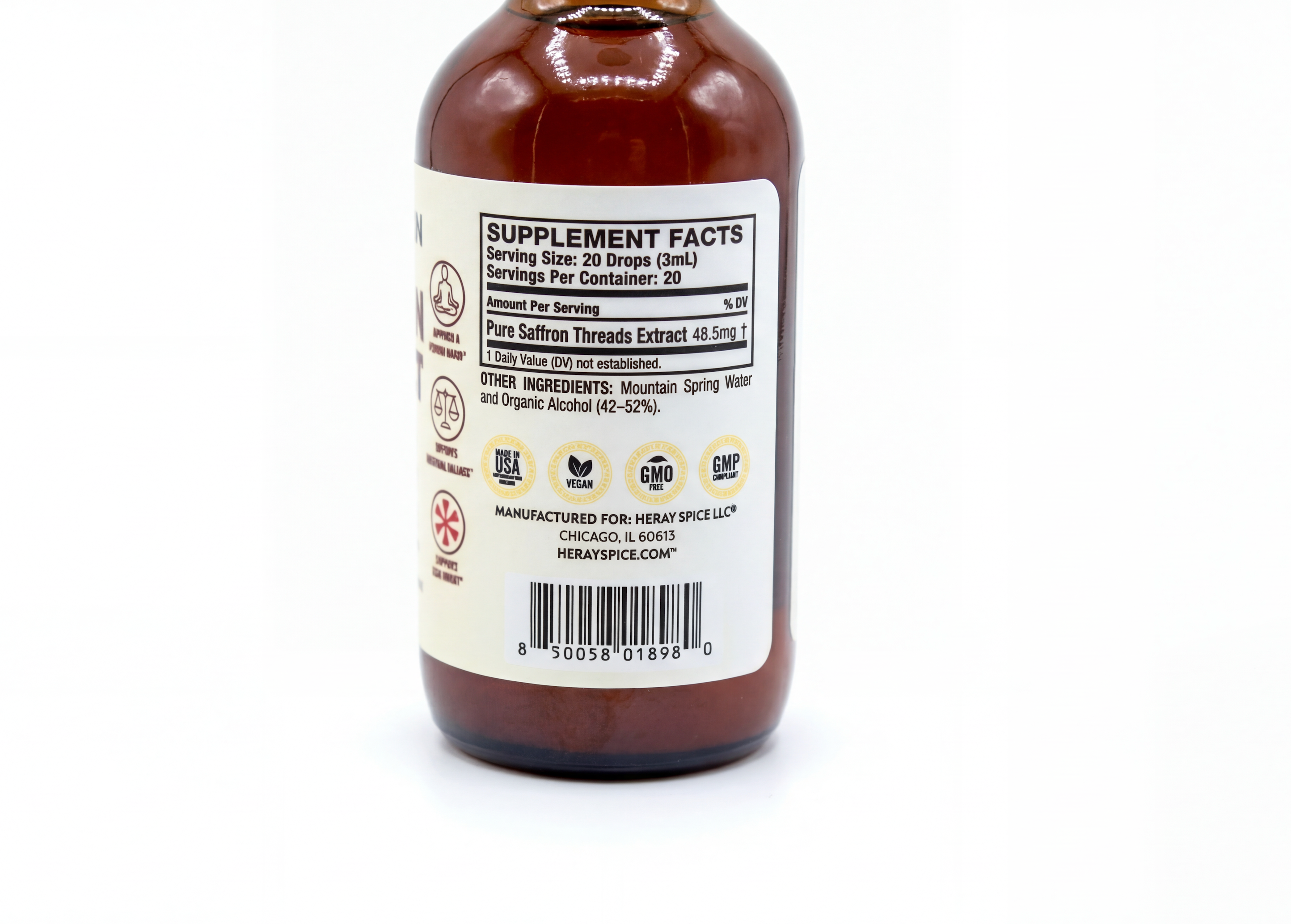 Premium Saffron Extract (Made With Pure Saffron Threads) Liquid Drops Tincture/Alcohol-Free