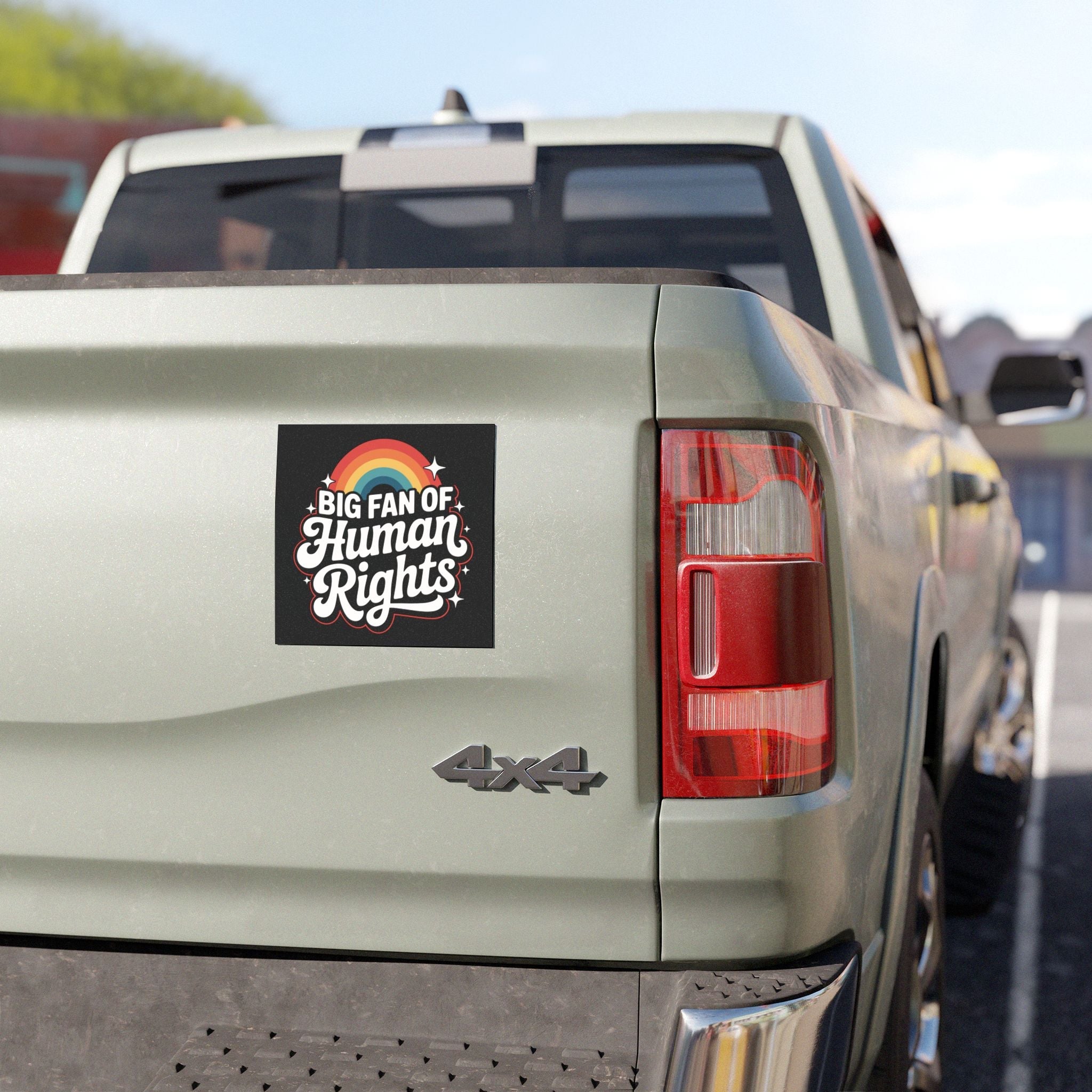 Big Fan of Human Rights Car Magnet | Retro Rainbow Bumper Magnet
