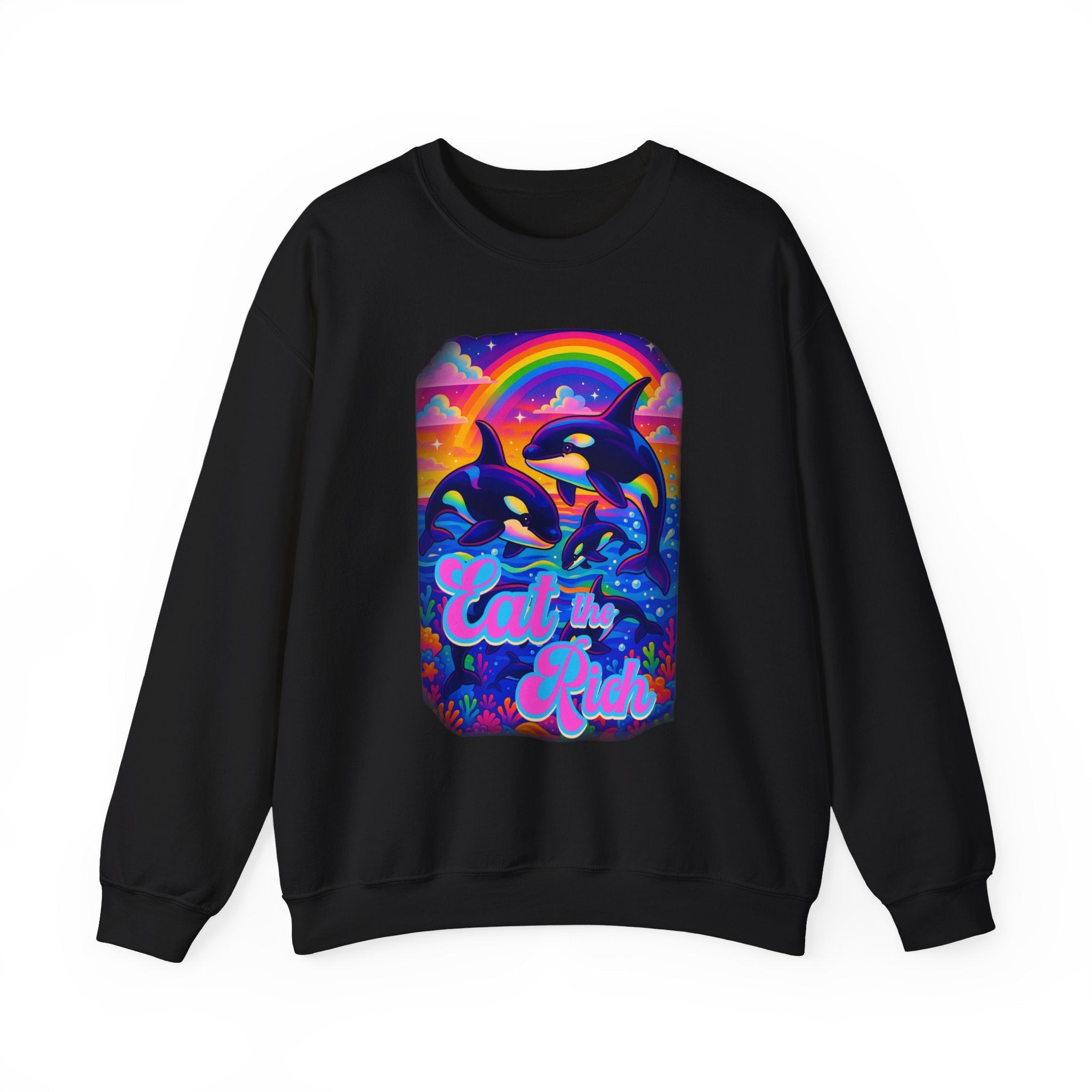 Bespattered Facade Whimsical "Eat the Rich" Orcas Unisex Heavy Blend™ Crewneck Sweatshirt