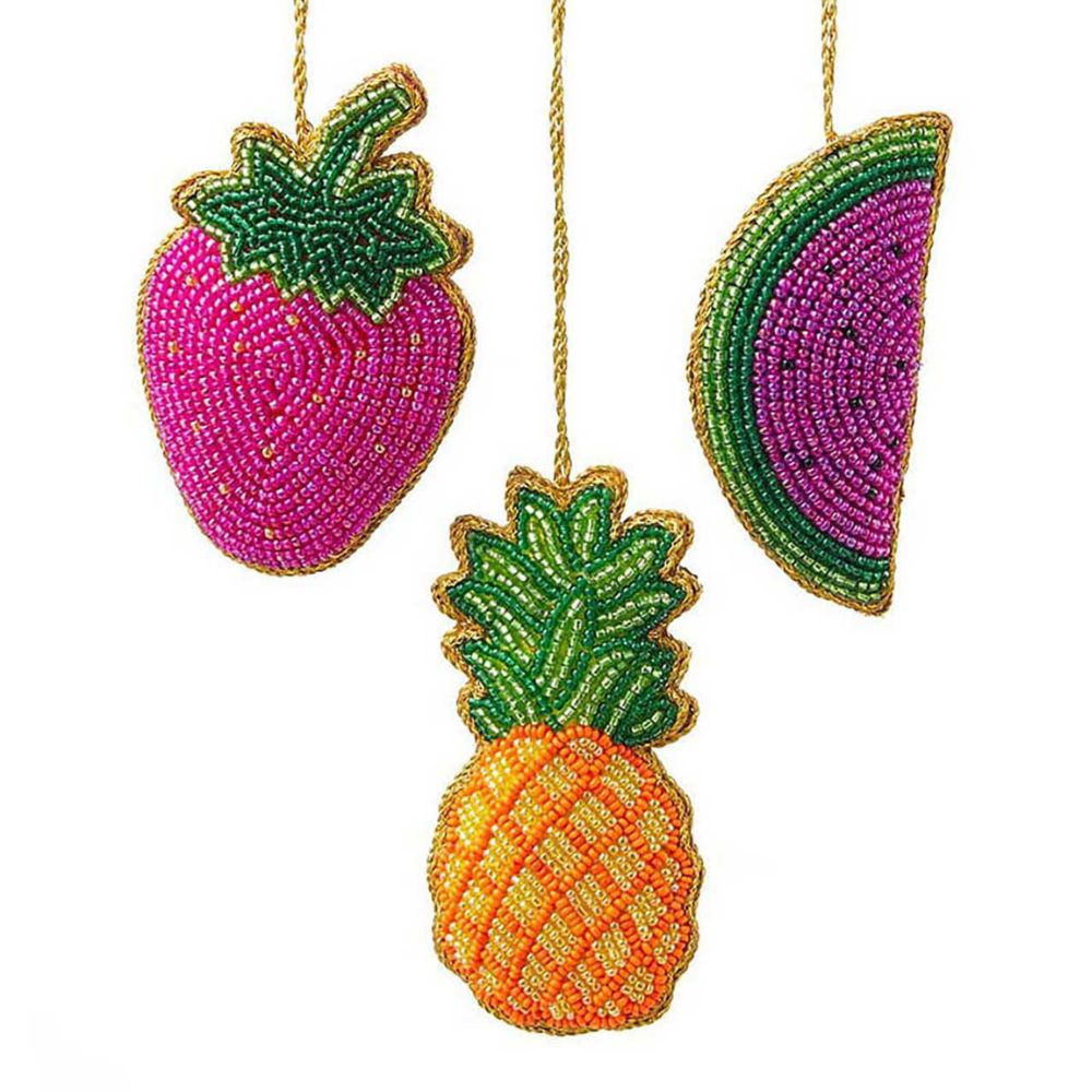 Bright Beaded Fruit Ornaments - Set of 3