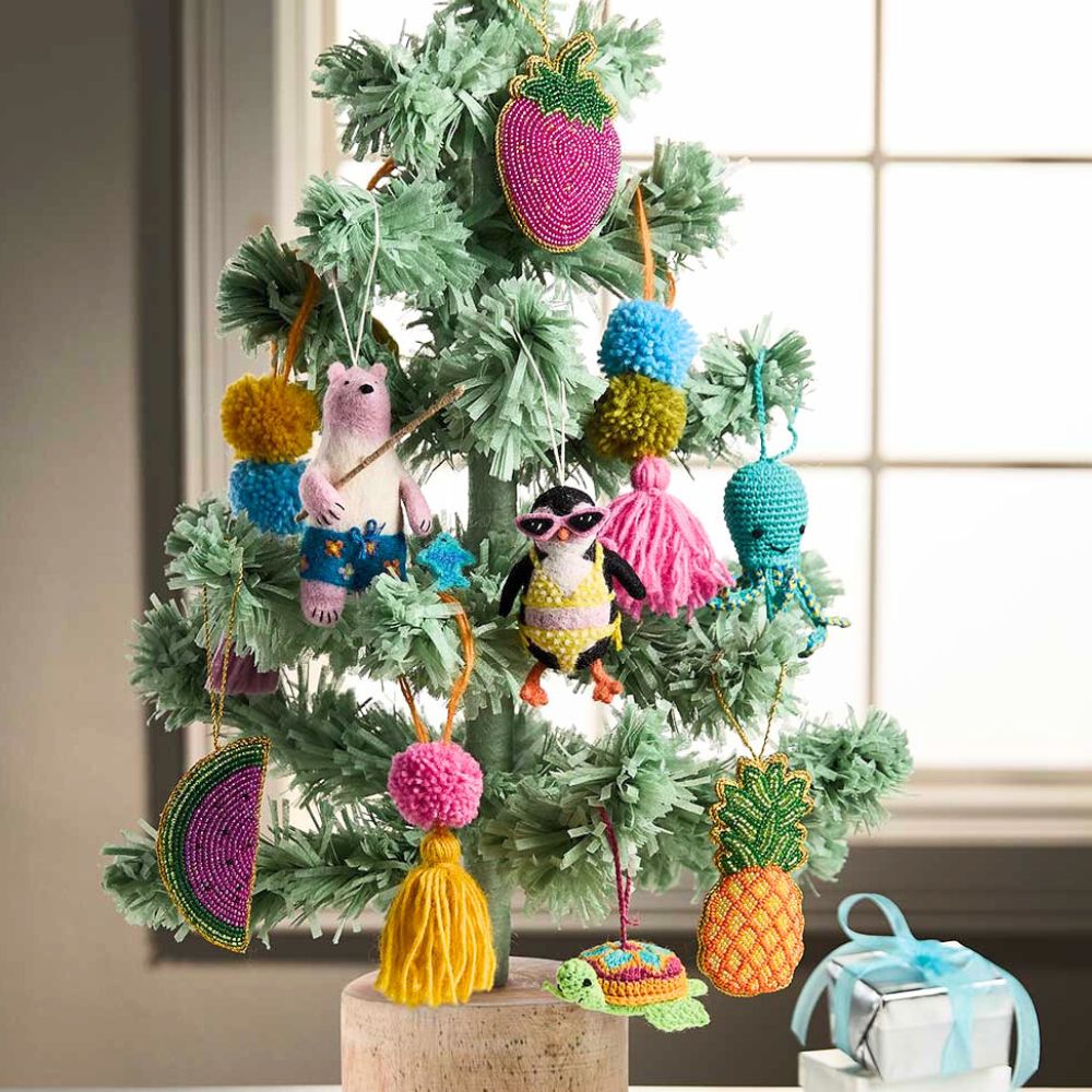 Bright Beaded Fruit Ornaments - Set of 3