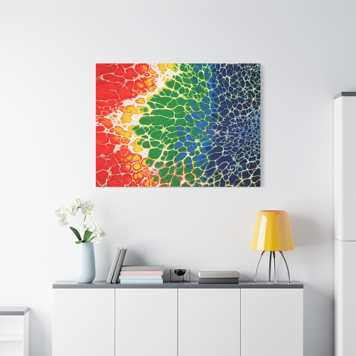 Bespattered Facade Rainbow Seaside Stretched Matte Canvas Art Prints | Multiple Sizes