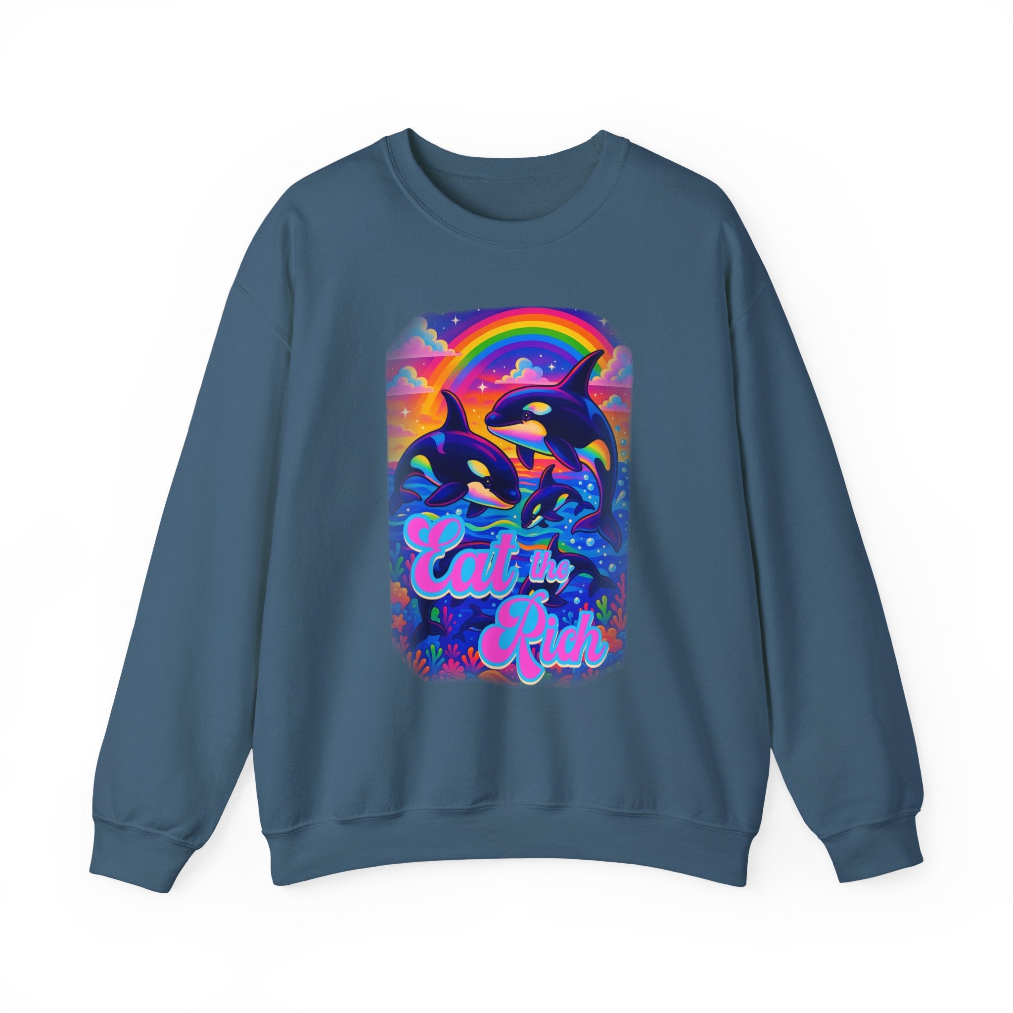 Bespattered Facade Whimsical "Eat the Rich" Orcas Unisex Heavy Blend™ Crewneck Sweatshirt