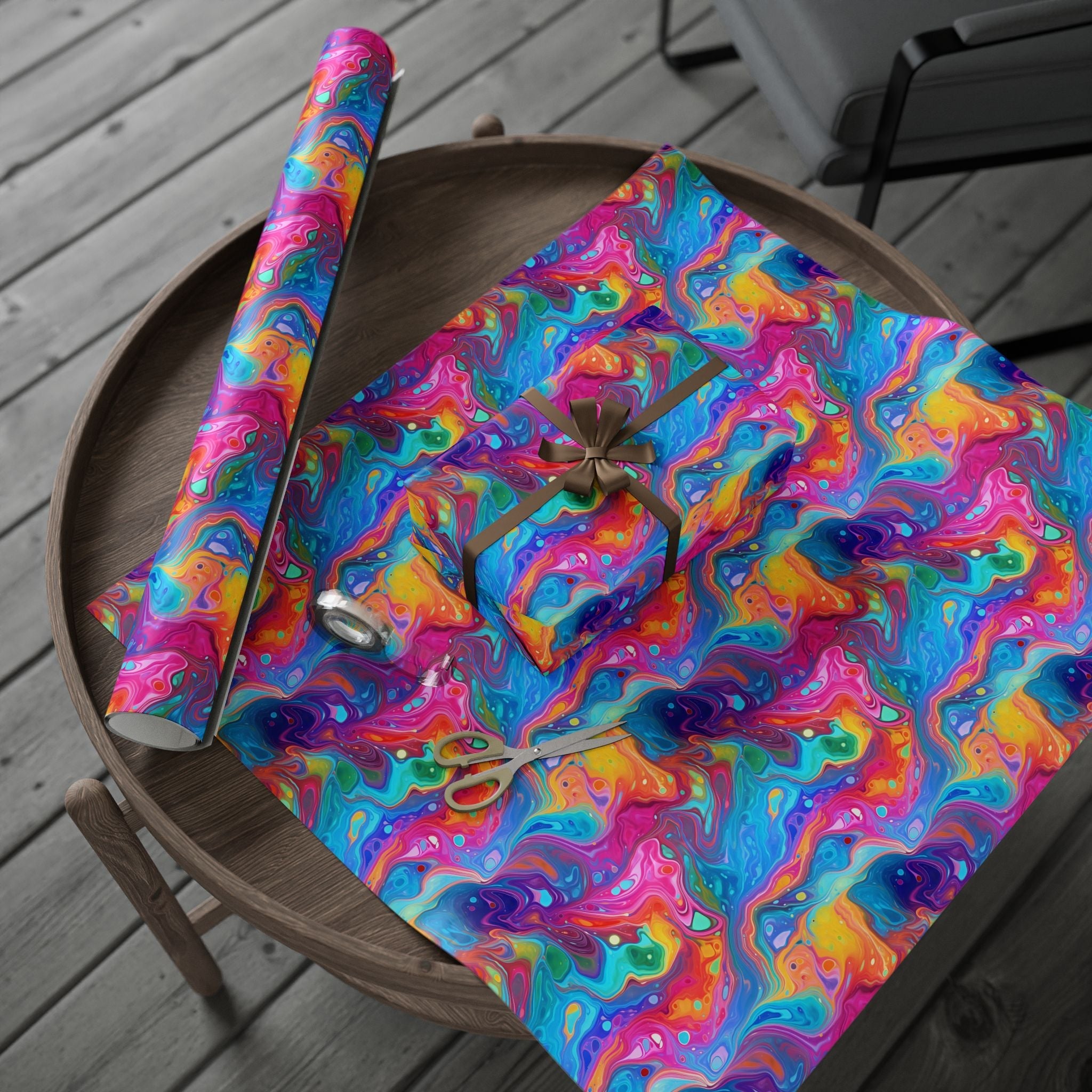 Bespattered Facade Rainbow Flow Wrapping Paper | Three Sizes | Glossy or Matte