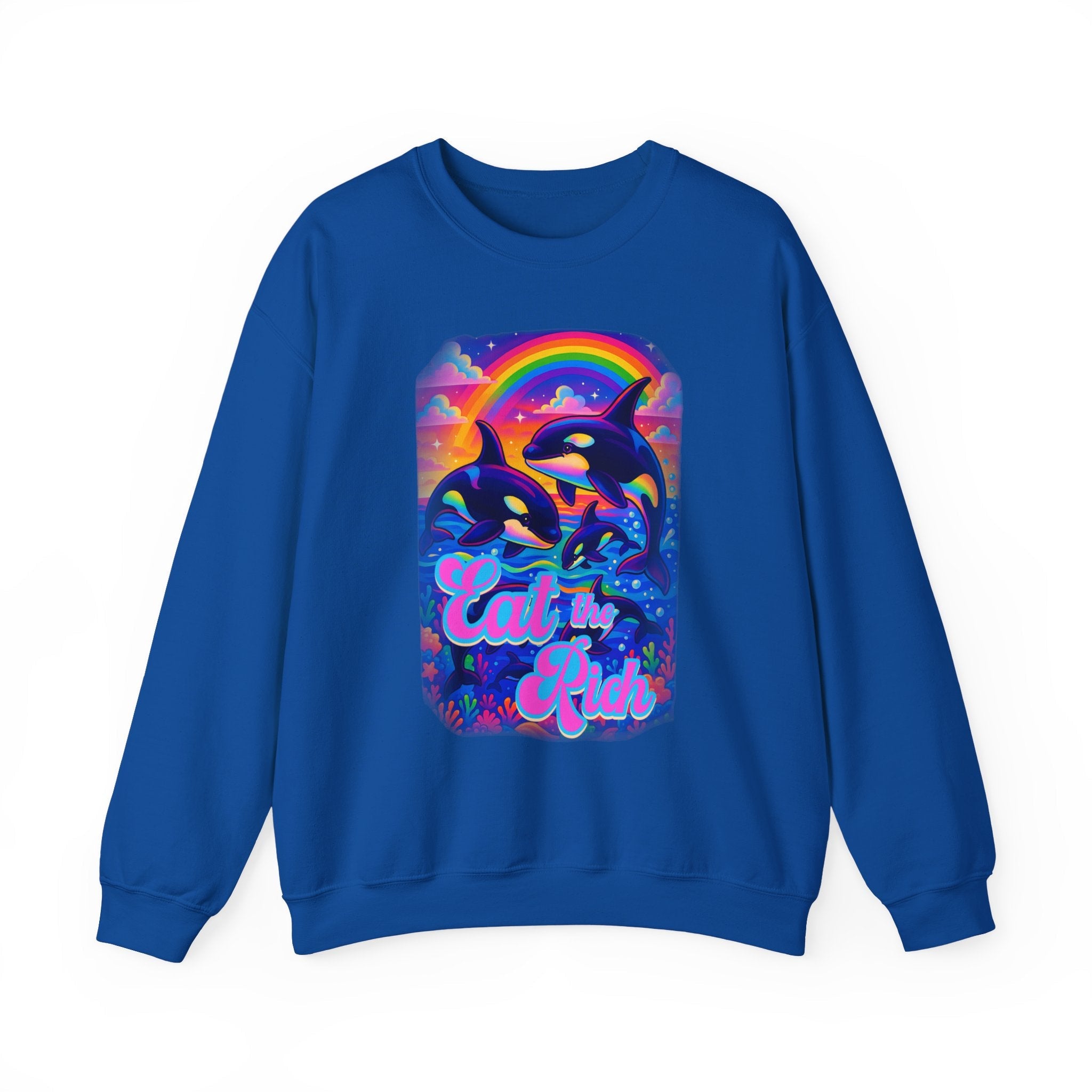 Bespattered Facade Whimsical "Eat the Rich" Orcas Unisex Heavy Blend™ Crewneck Sweatshirt