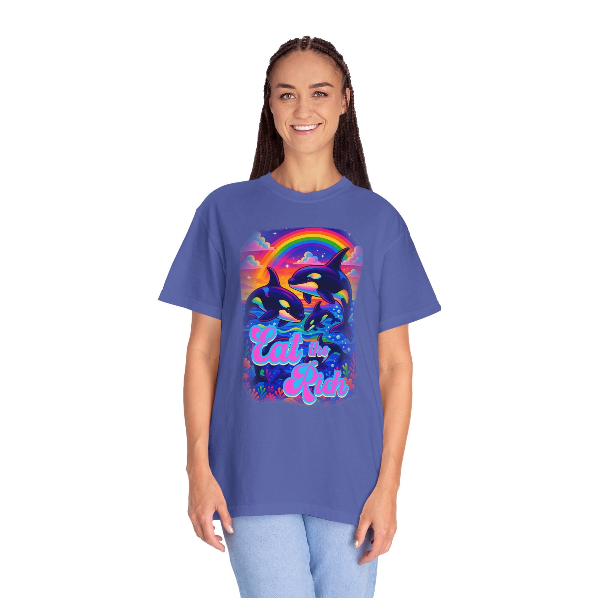 Bespattered Facade Whimsical "Eat the Rich" Orcas Premium Unisex Comfort Colors Garment Dyed 100% Cotton T-Shirt