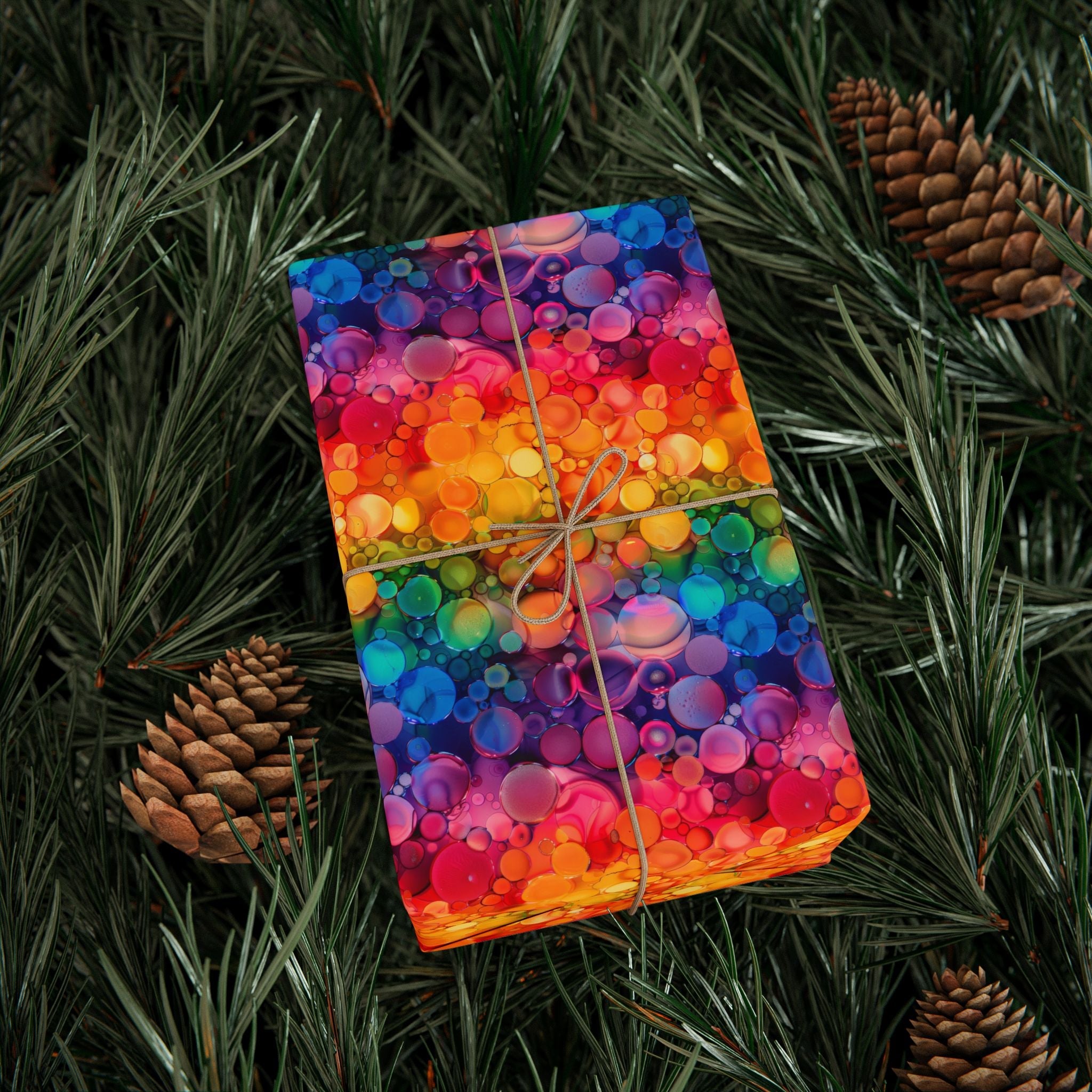Bespattered Facade Rainbow Ink Circles Wrapping Paper | Three Sizes | Glossy or Matte