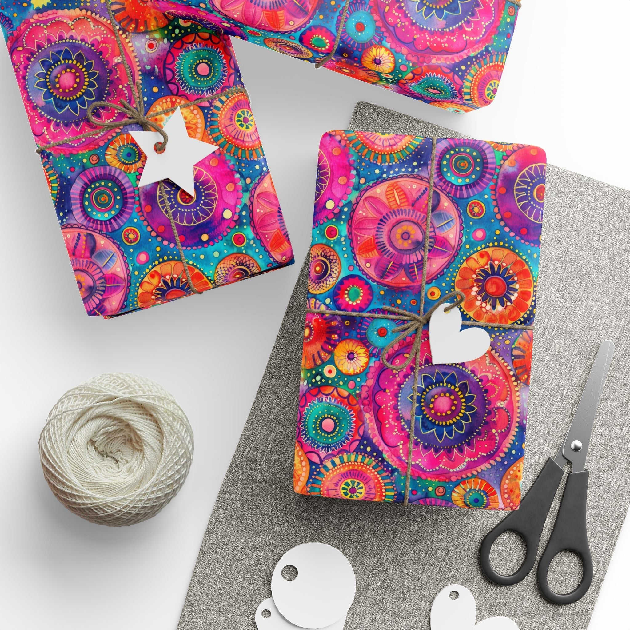 Bespattered Facade Colorful Circles Wrapping Paper | Three Sizes | Glossy or Matte