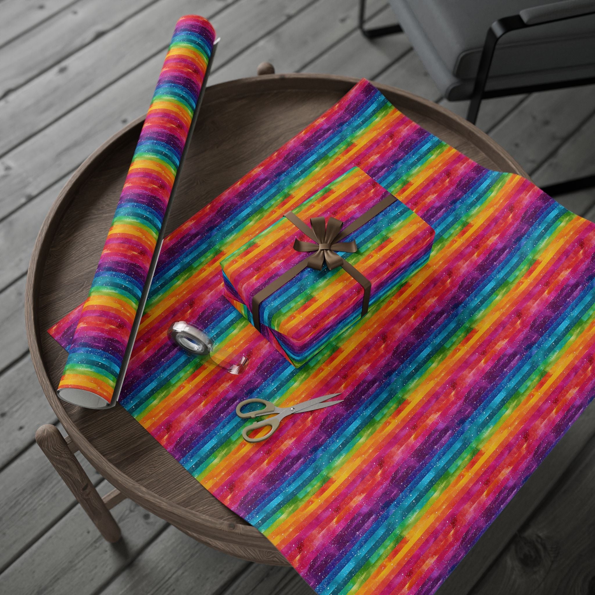 Bespattered Facade Rainbow Stripes Wrapping Paper | Three Sizes | Glossy or Matte