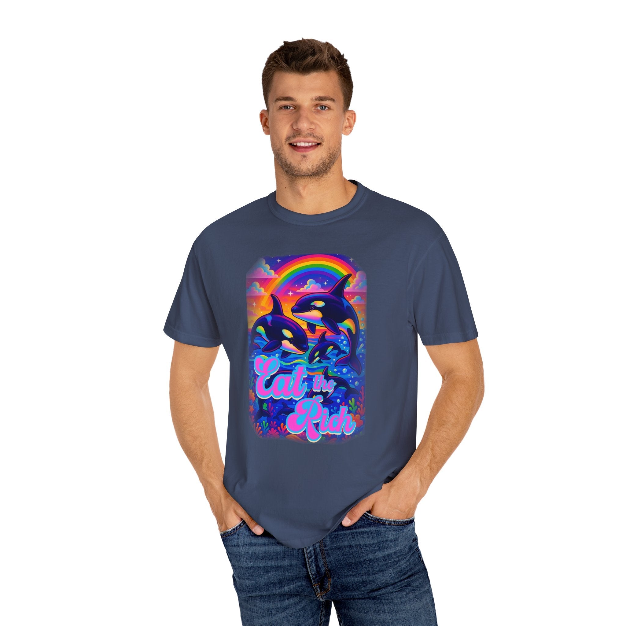 Bespattered Facade Whimsical "Eat the Rich" Orcas Premium Unisex Comfort Colors Garment Dyed 100% Cotton T-Shirt