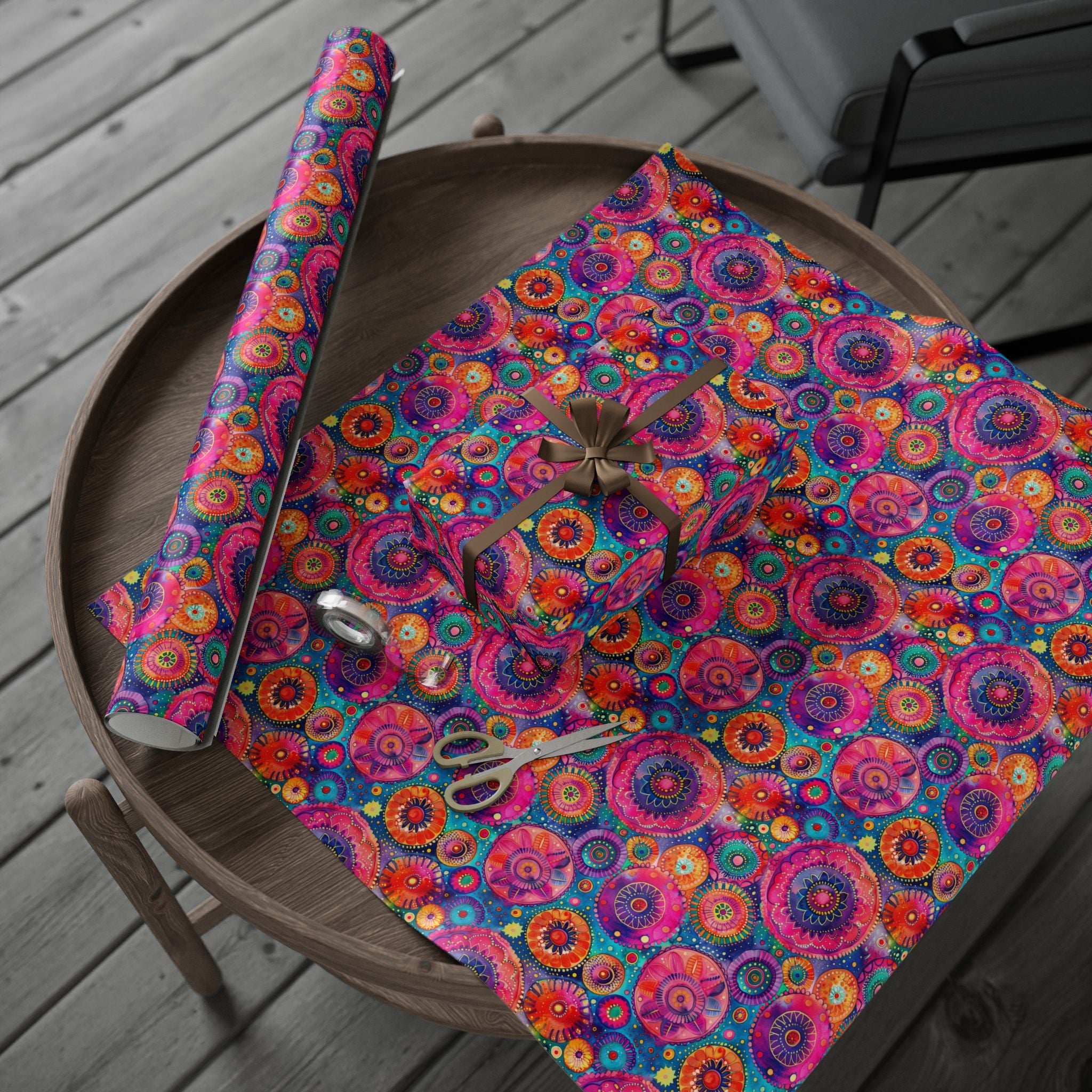 Bespattered Facade Colorful Circles Wrapping Paper | Three Sizes | Glossy or Matte