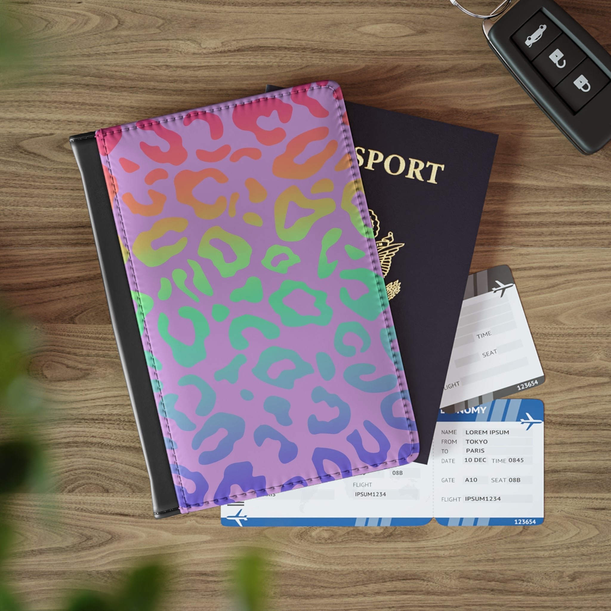 Bespattered Facade Rainbow Leopard Vegan Leather Passport Cover