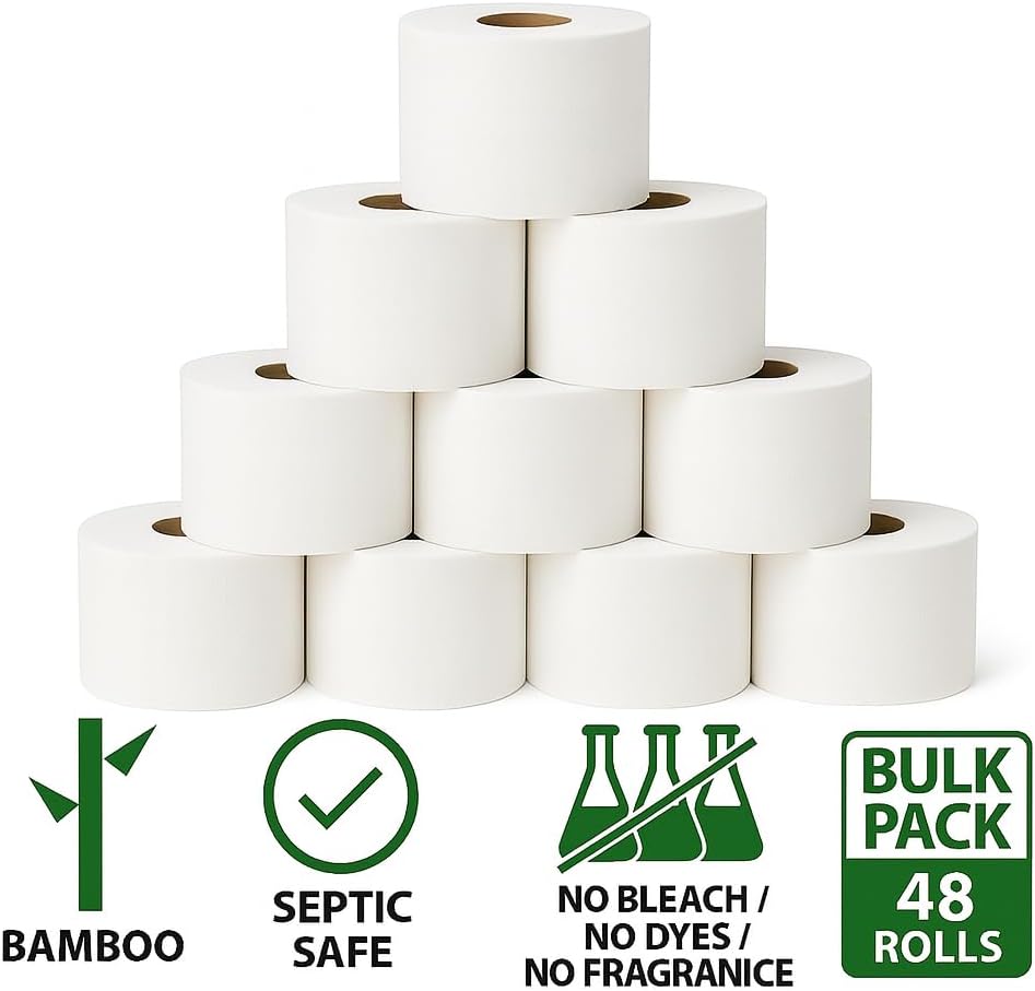 Healthy Bamboo Toilet Paper, 48 Rolls – 2-Ply, 1,000 Sheets, Bulk for Business, Commercial & Schools