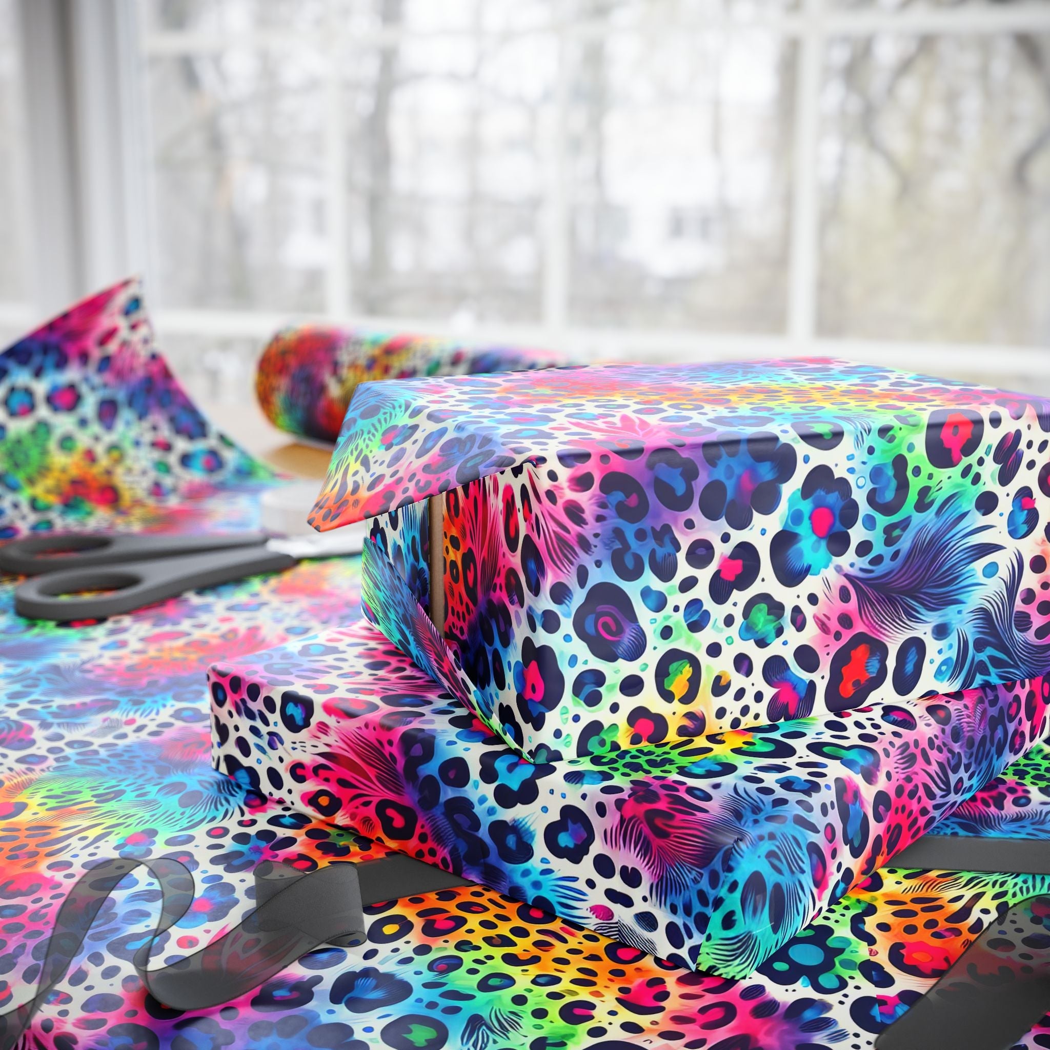 Bespattered Facade Colorful Animal Print Wrapping Paper | Three Sizes | Glossy or Matte