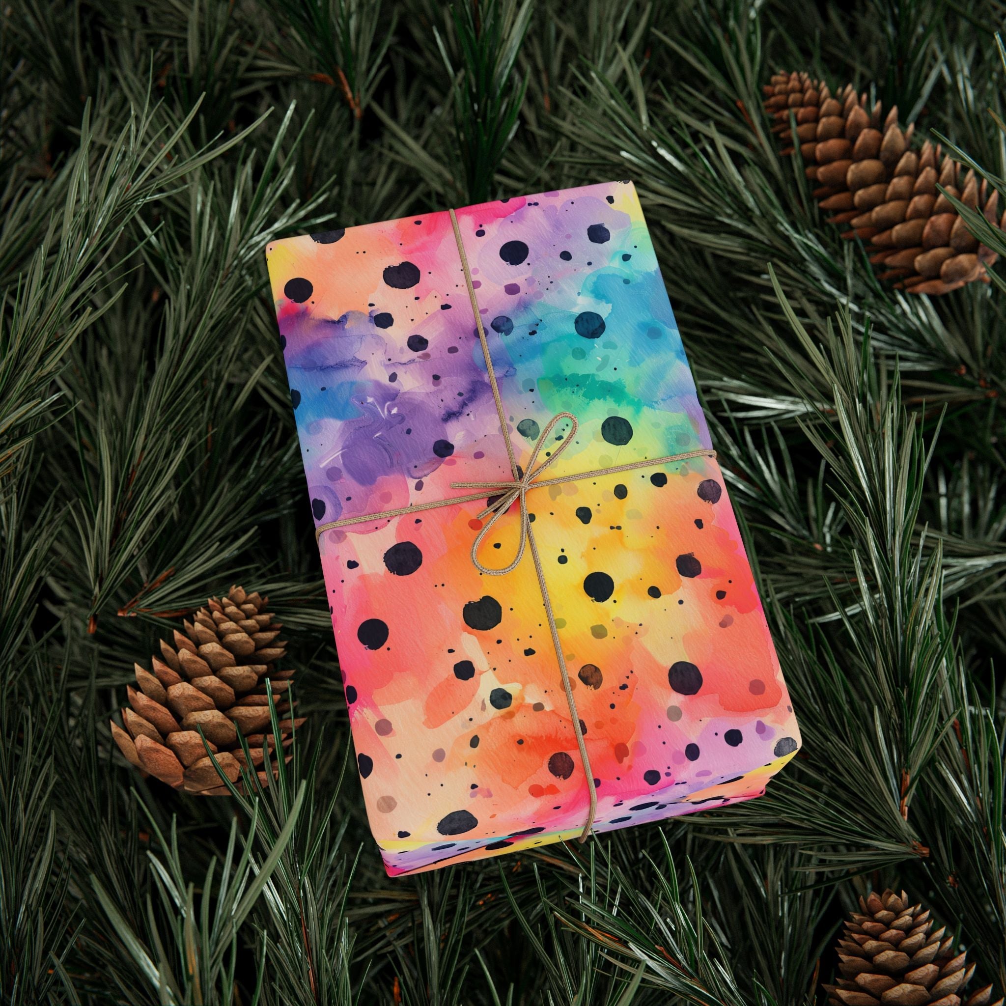 Bespattered Facade Rainbow Watercolor Dots Wrapping Paper | Three Sizes | Glossy or Matte