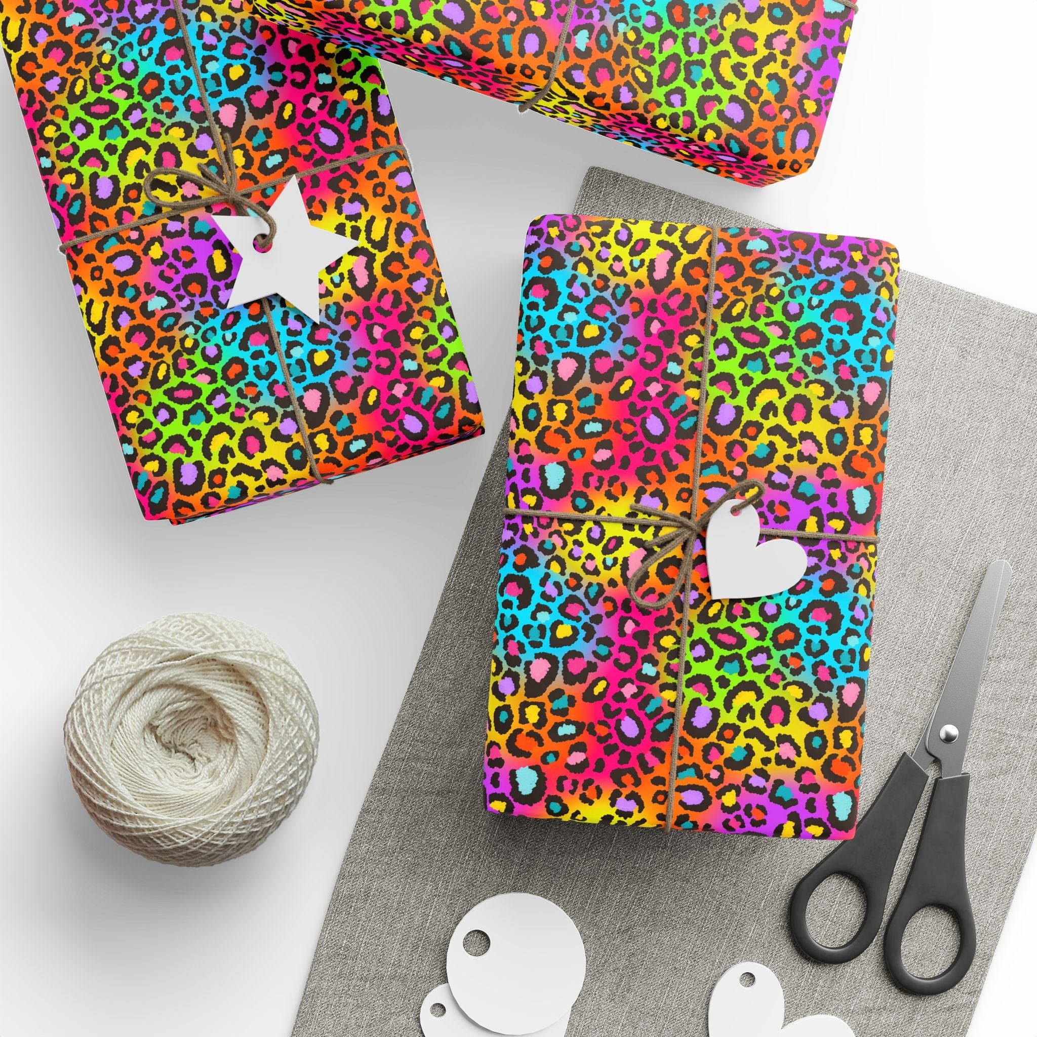 Bespattered Facade Rainbow Leopard Wrapping Paper | Three Sizes | Glossy or Matte