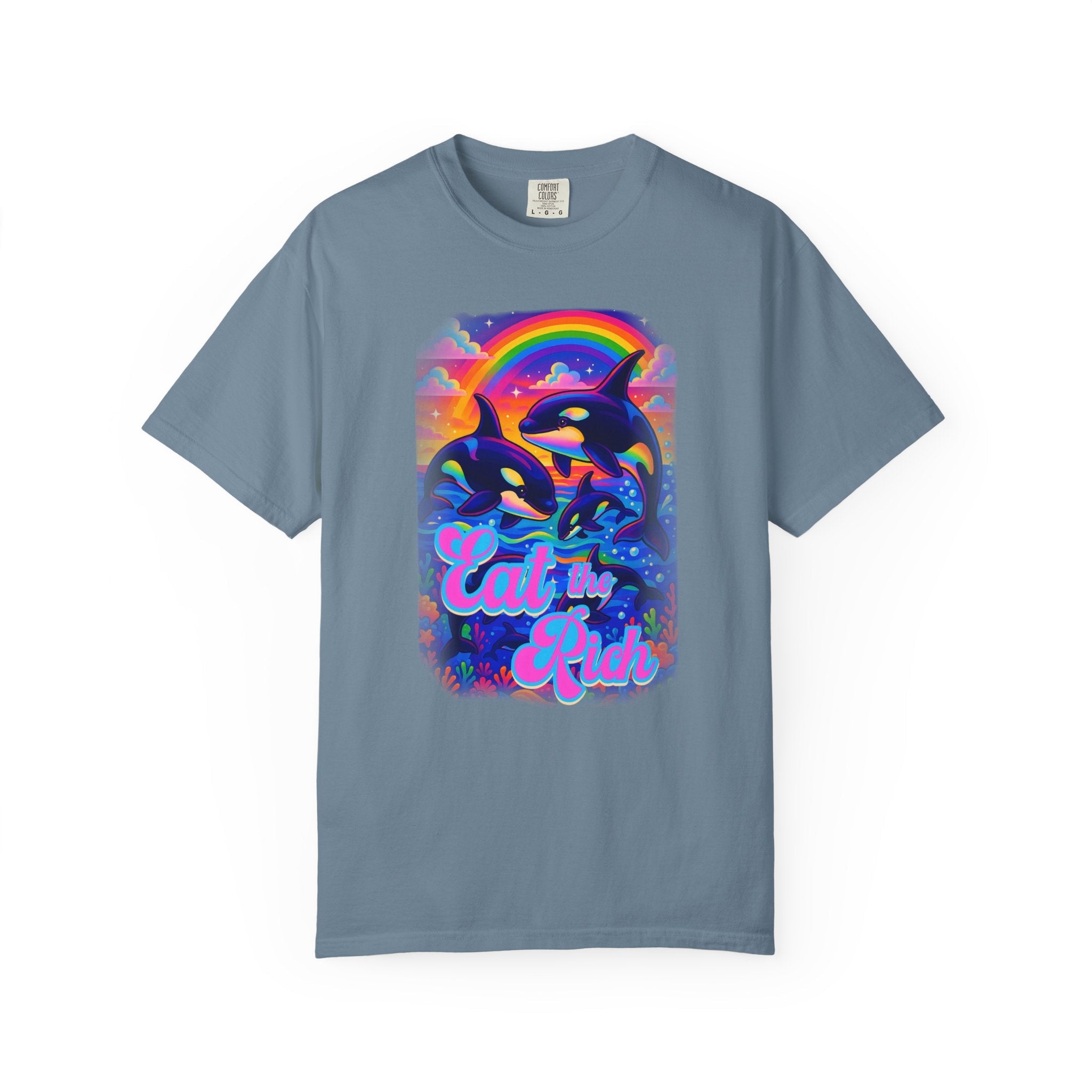 Bespattered Facade Whimsical "Eat the Rich" Orcas Premium Unisex Comfort Colors Garment Dyed 100% Cotton T-Shirt
