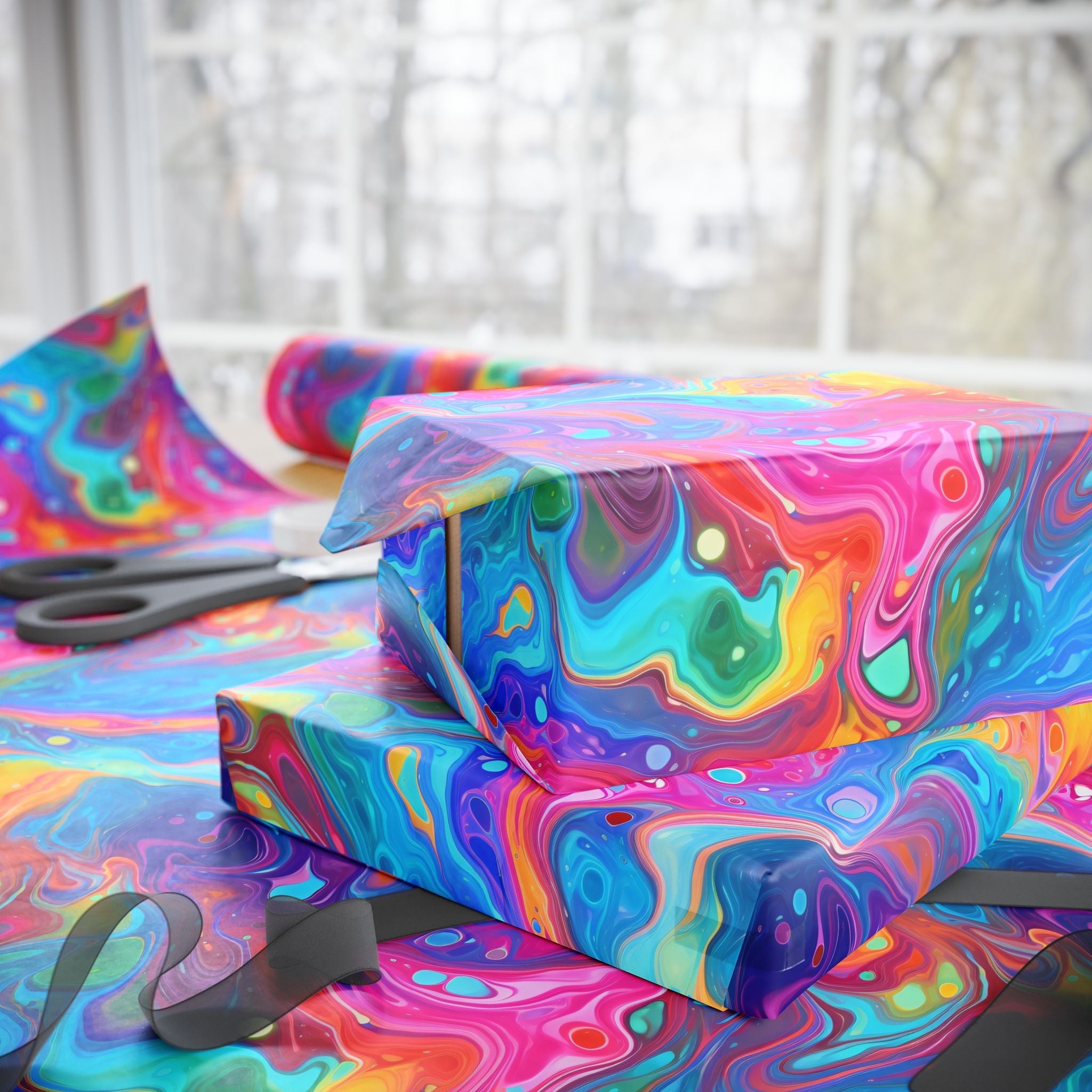 Bespattered Facade Rainbow Flow Wrapping Paper | Three Sizes | Glossy or Matte
