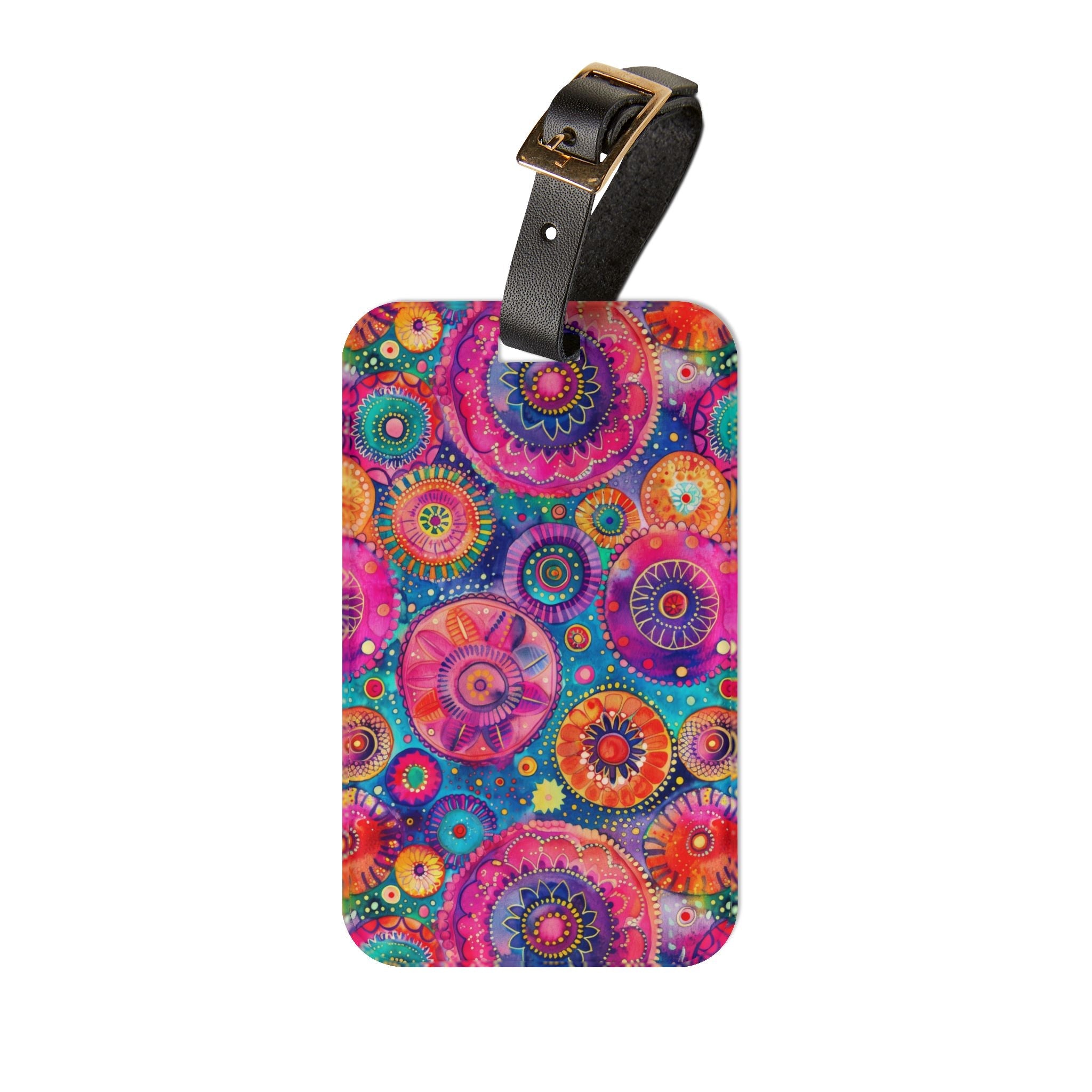 Bespattered Facade Rainbow Circles Luggage Tag with Leather Strap