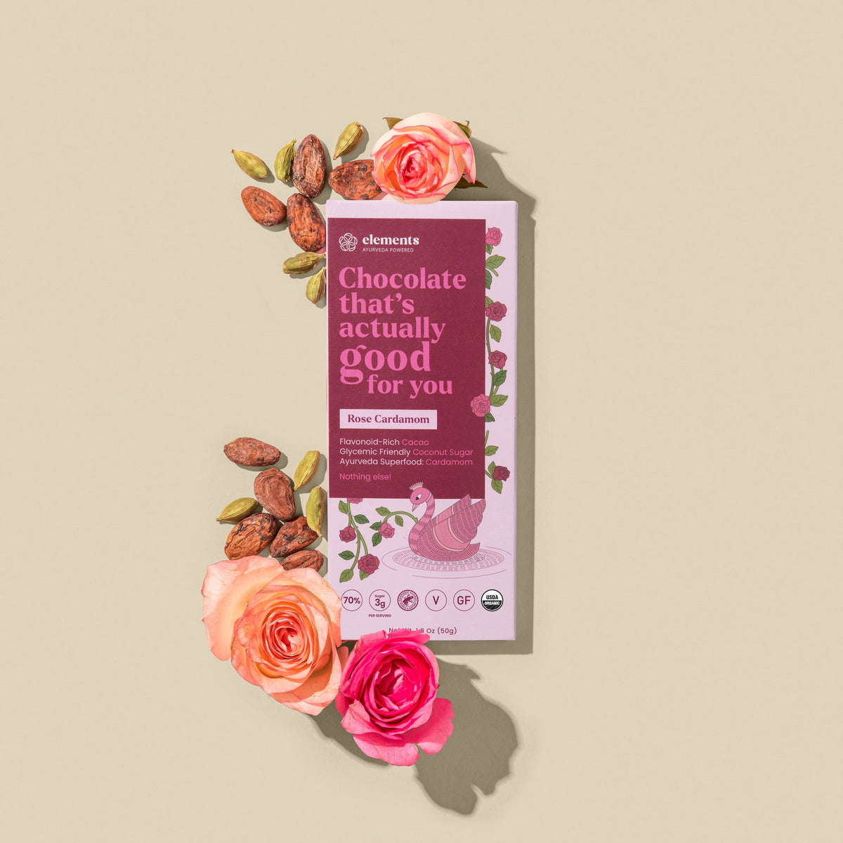 Rose Cardamom Dark Chocolate Bar | Vegan Kosher