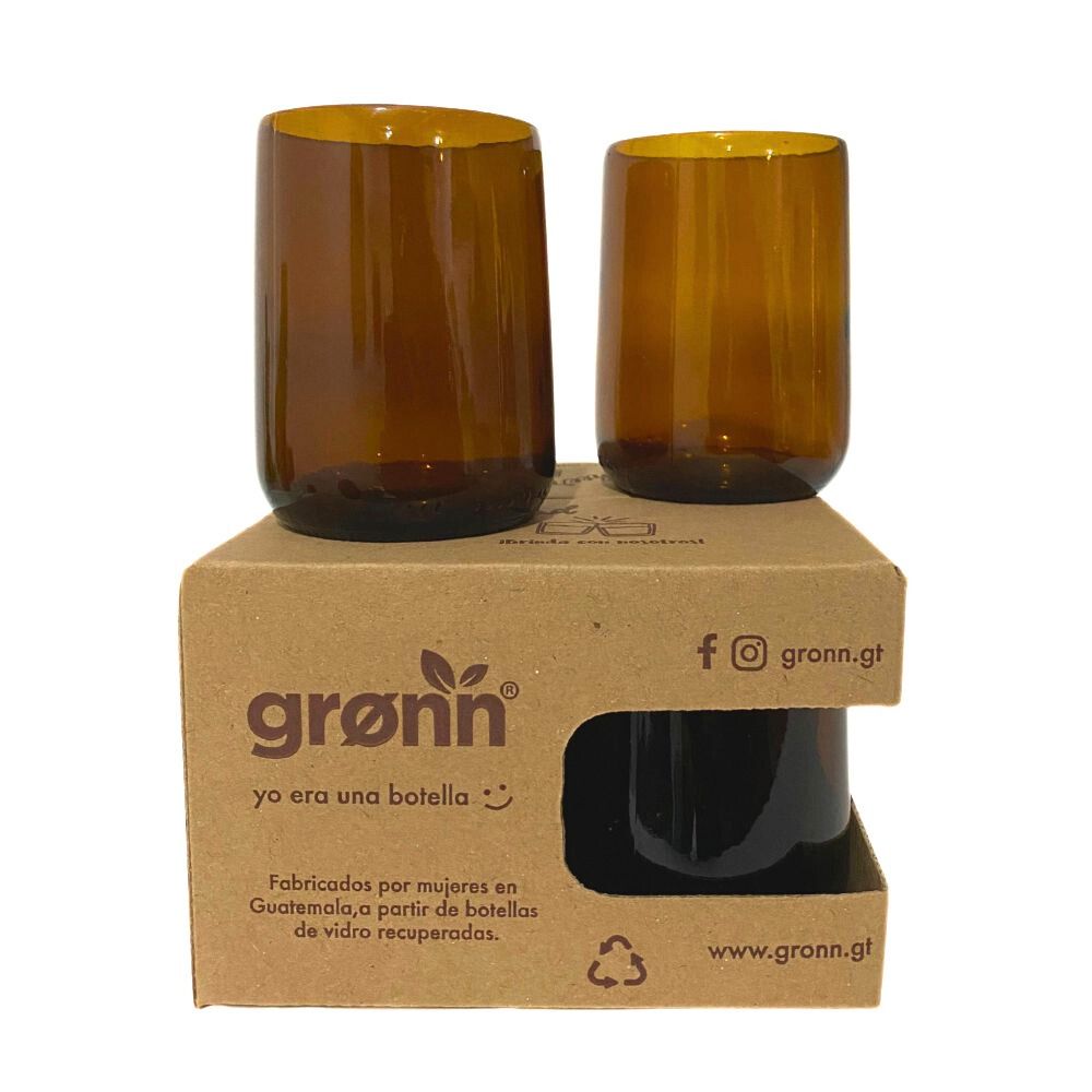 Upcycled Glass Bottle Drinkware - Amber 8oz (set of 4)