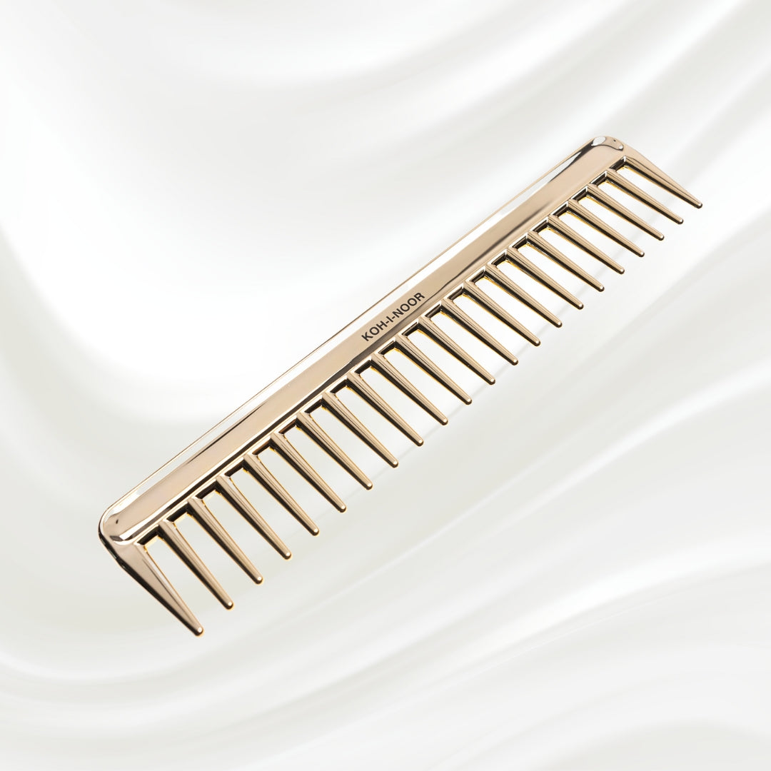 Metallic Wide Tooth Comb - Chrome & Gold Plated for Wet Hair Detangling