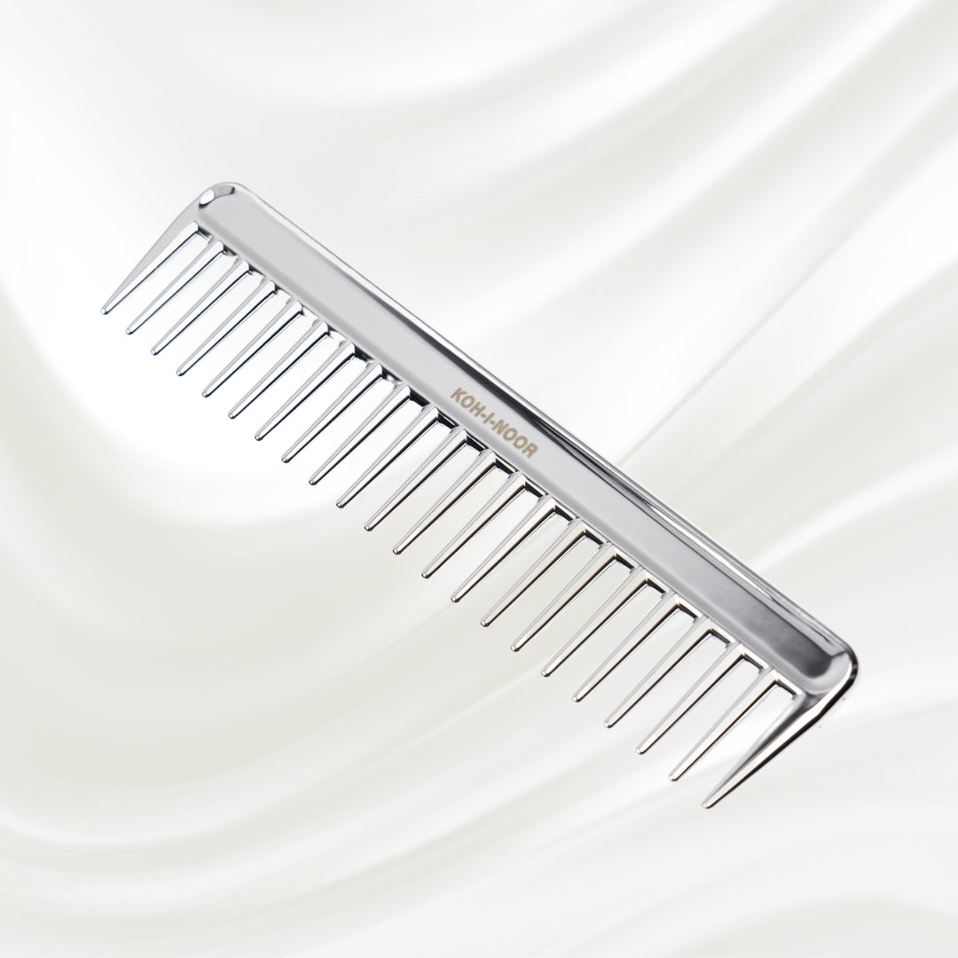 Metallic Wide Tooth Comb - Chrome & Gold Plated for Wet Hair Detangling