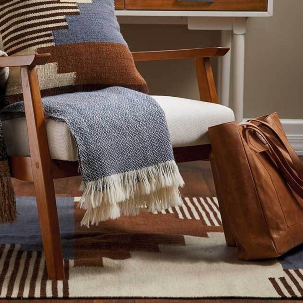 Blue and White Diamond Isla Alpaca Throw