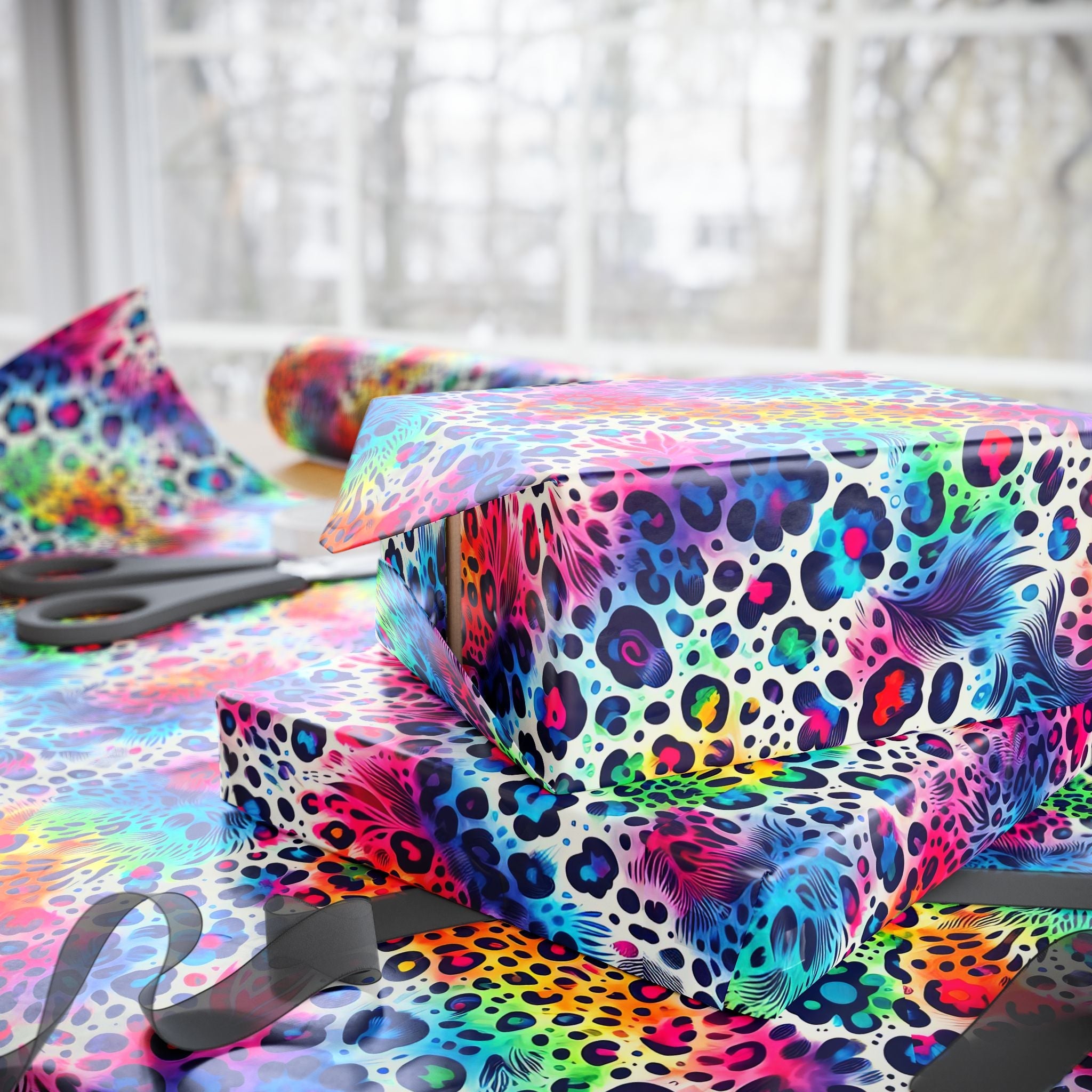 Bespattered Facade Colorful Animal Print Wrapping Paper | Three Sizes | Glossy or Matte