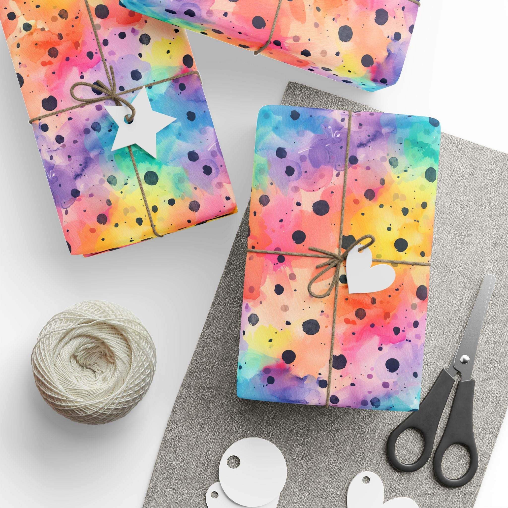 Bespattered Facade Rainbow Watercolor Dots Wrapping Paper | Three Sizes | Glossy or Matte