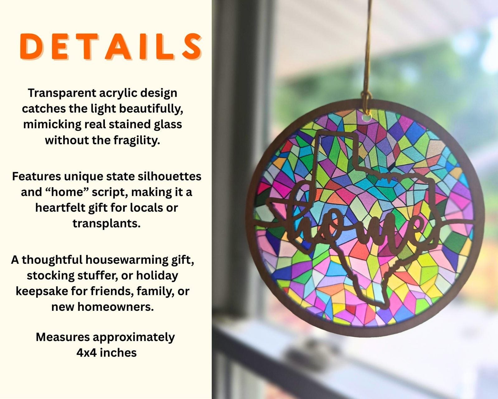 Home State Stained Glass Style Holiday Ornament