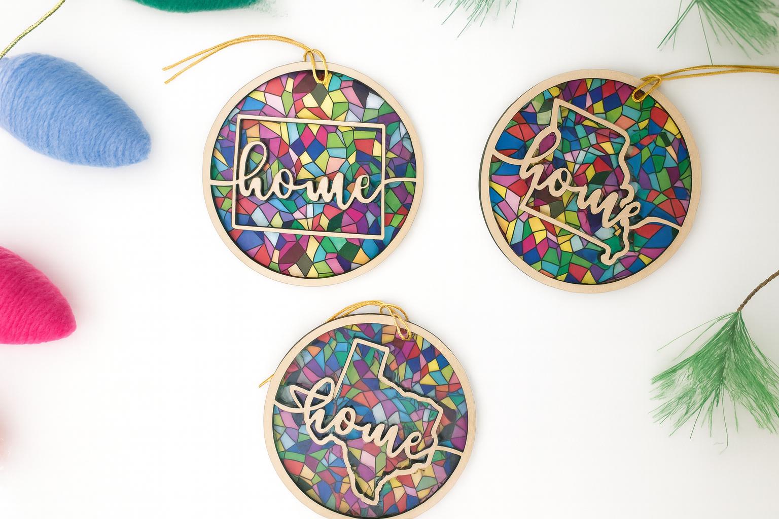 Home State Stained Glass Style Holiday Ornament