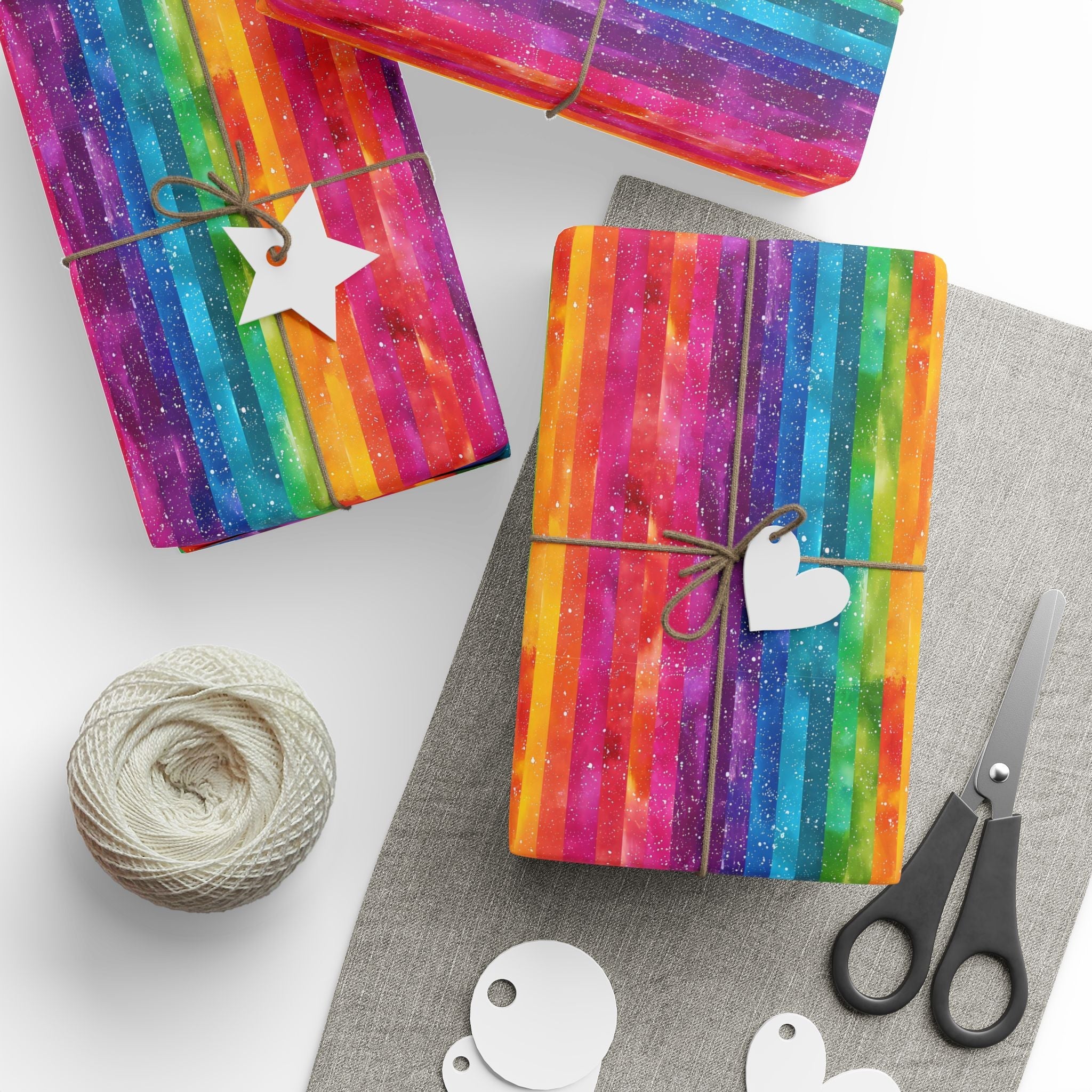 Bespattered Facade Rainbow Stripes Wrapping Paper | Three Sizes | Glossy or Matte