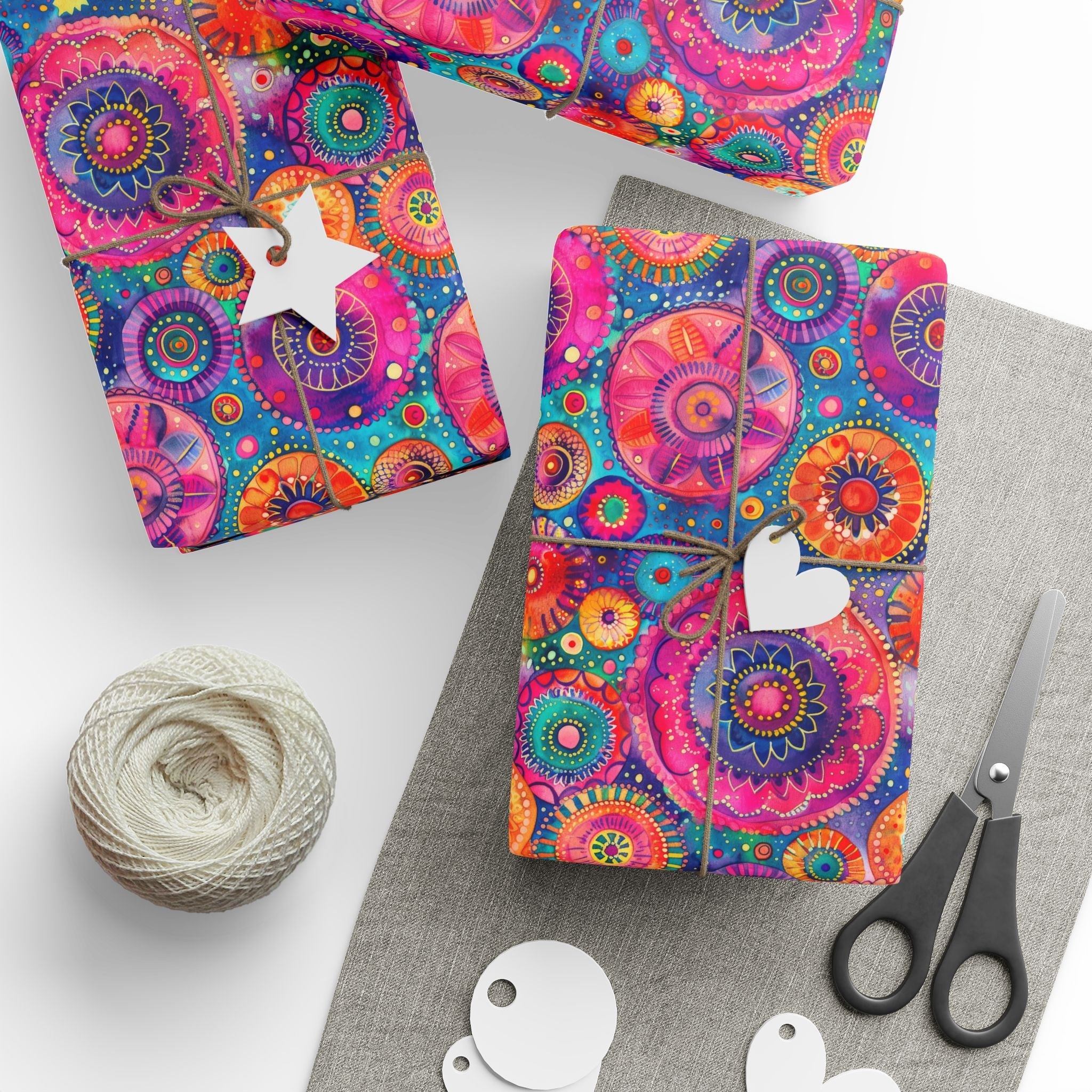 Bespattered Facade Colorful Circles Wrapping Paper | Three Sizes | Glossy or Matte