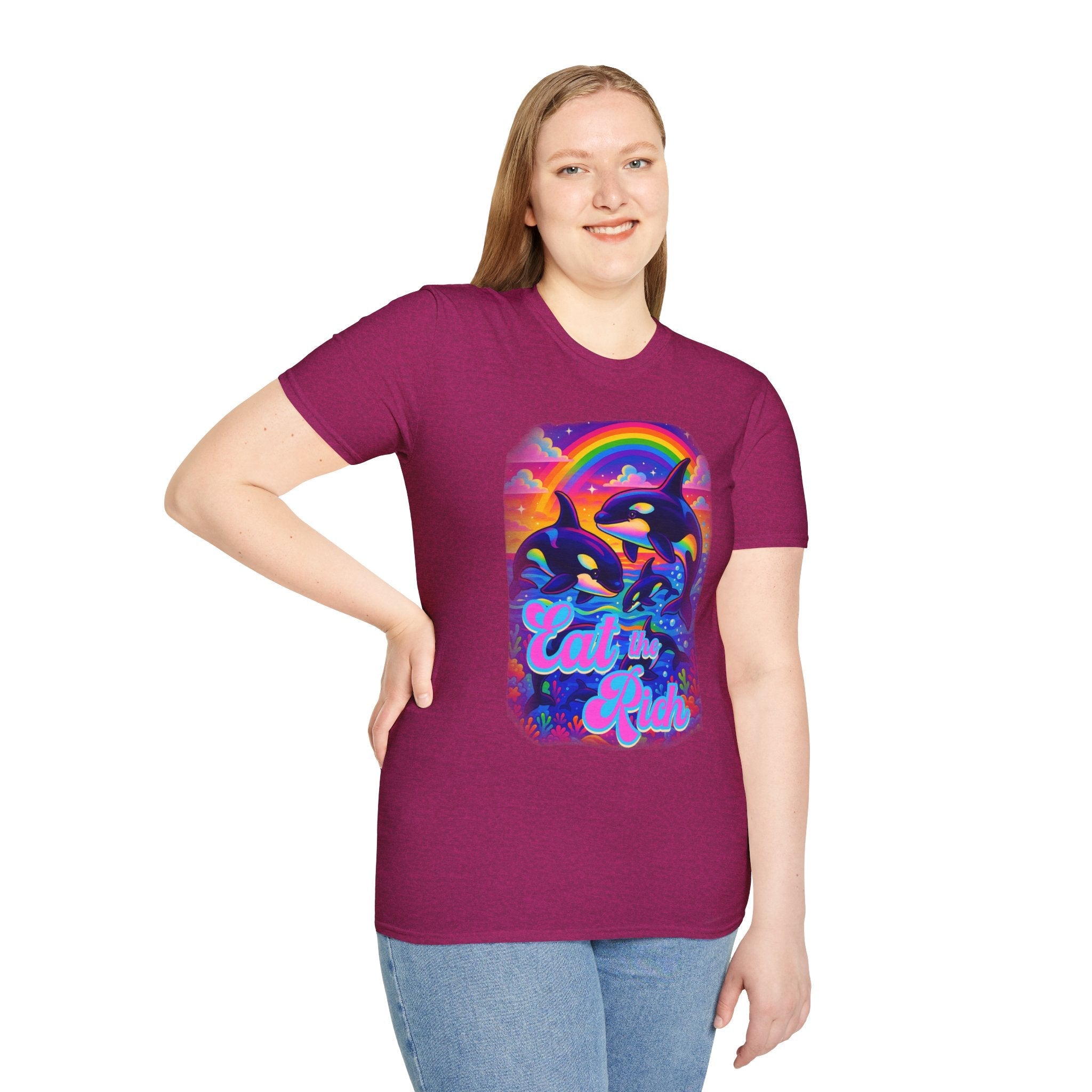 Bespattered Facade Whimsical "Eat the Rich" Orcas Unisex Softstyle T-Shirt