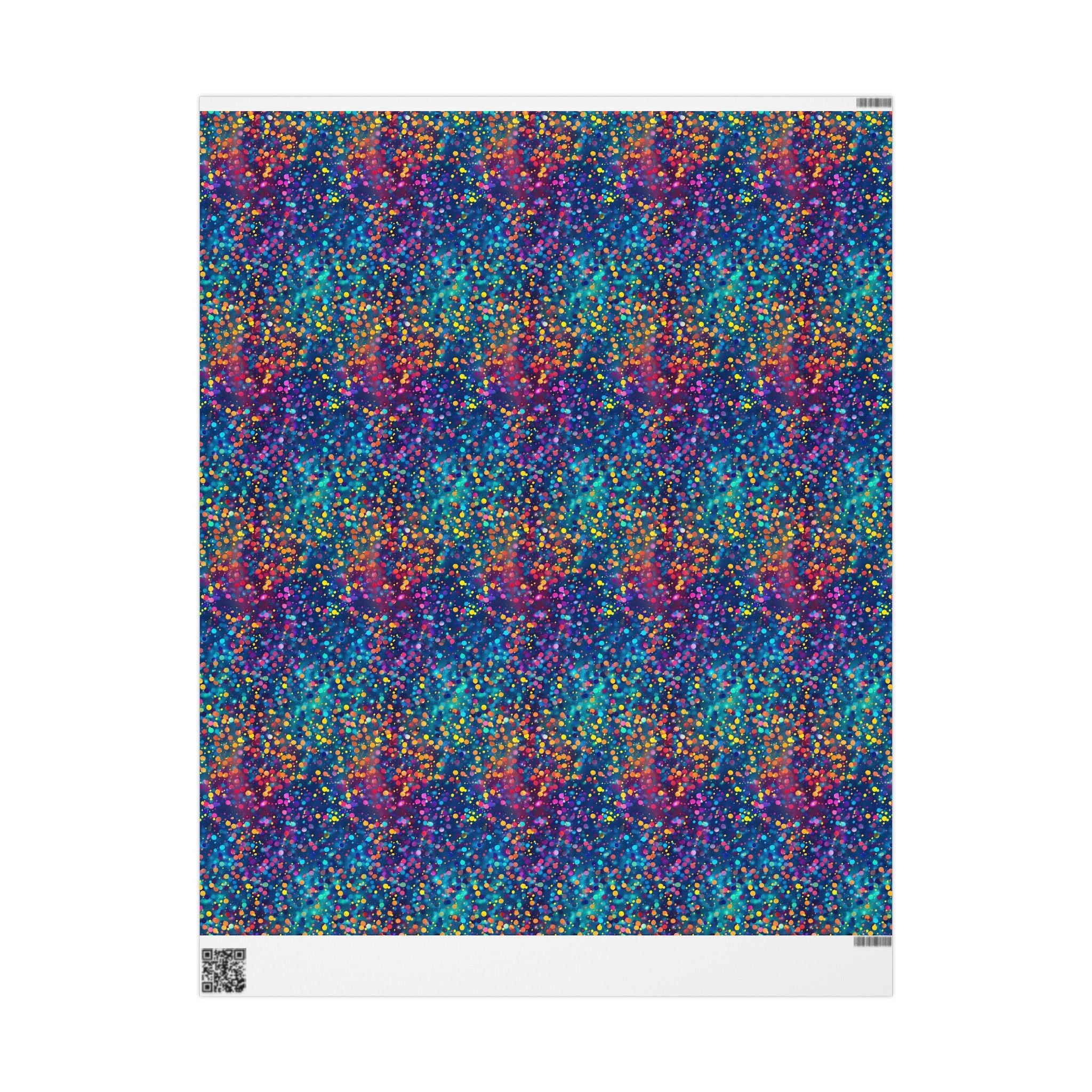 Bespattered Facade Party Time Rainbow Confetti Dots Wrapping Paper | Three Sizes | Glossy or Matte