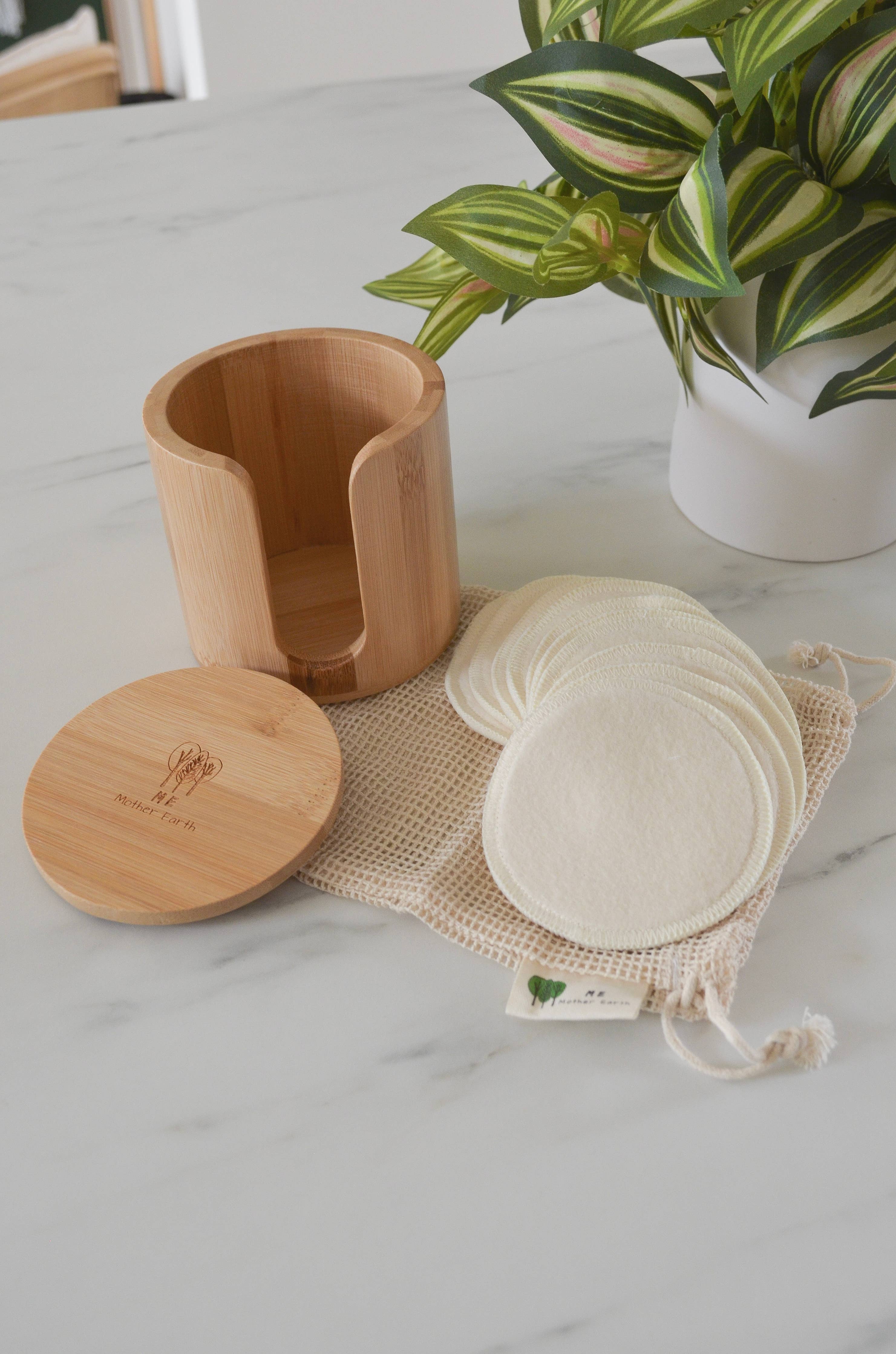 Bamboo Storage Box + Reusable Hemp Cotton Rounds – 15-Pack Zero Waste Skincare Set