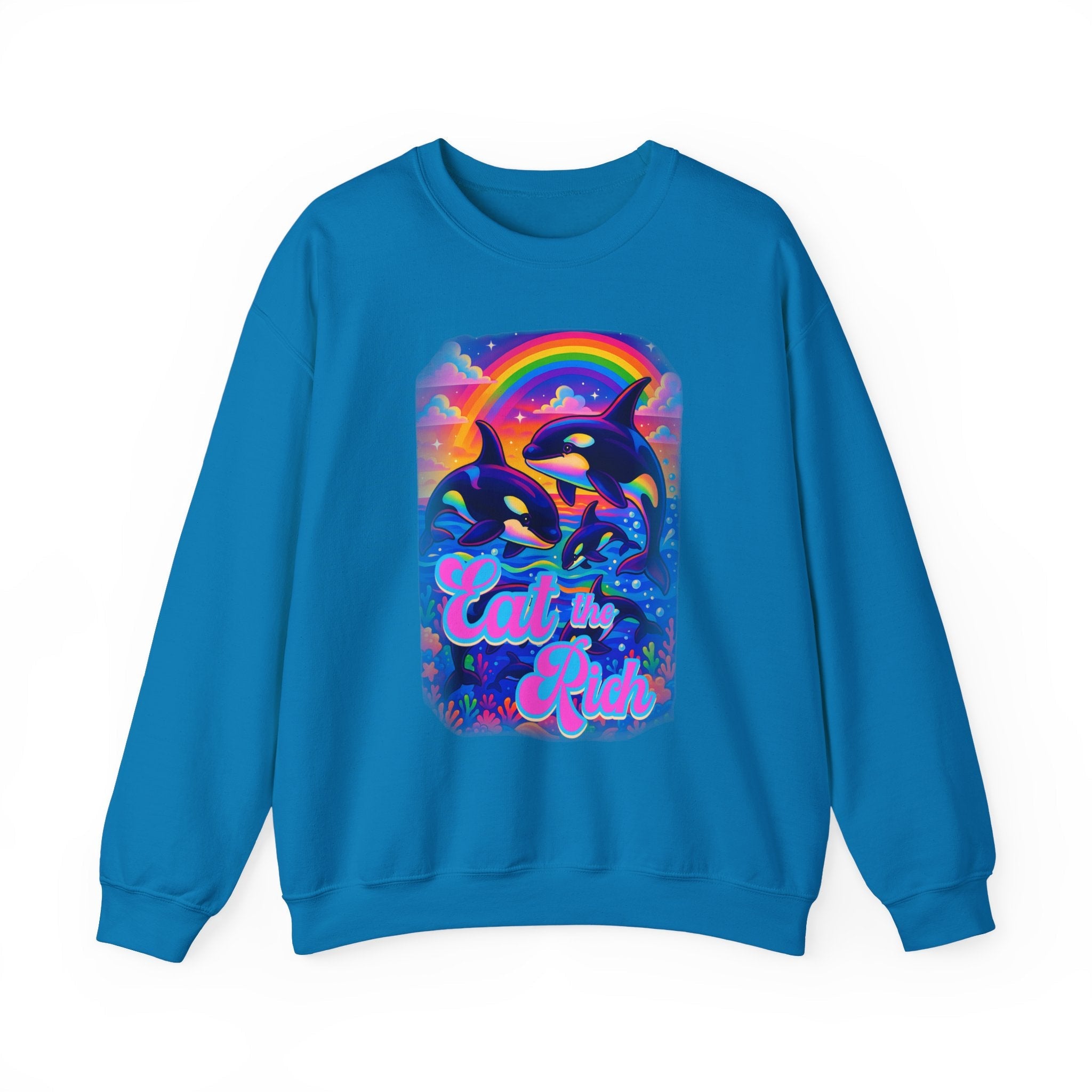 Bespattered Facade Whimsical "Eat the Rich" Orcas Unisex Heavy Blend™ Crewneck Sweatshirt