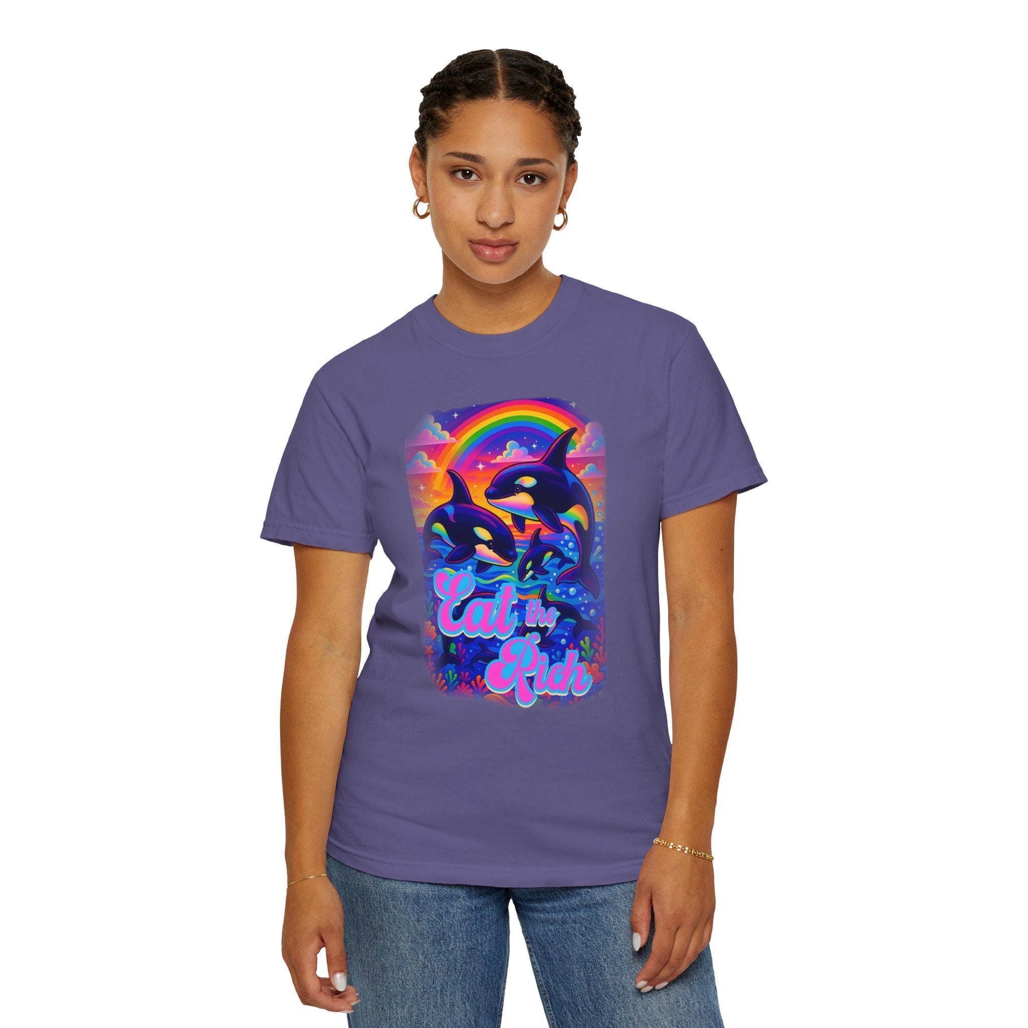 Bespattered Facade Whimsical "Eat the Rich" Orcas Premium Unisex Comfort Colors Garment Dyed 100% Cotton T-Shirt