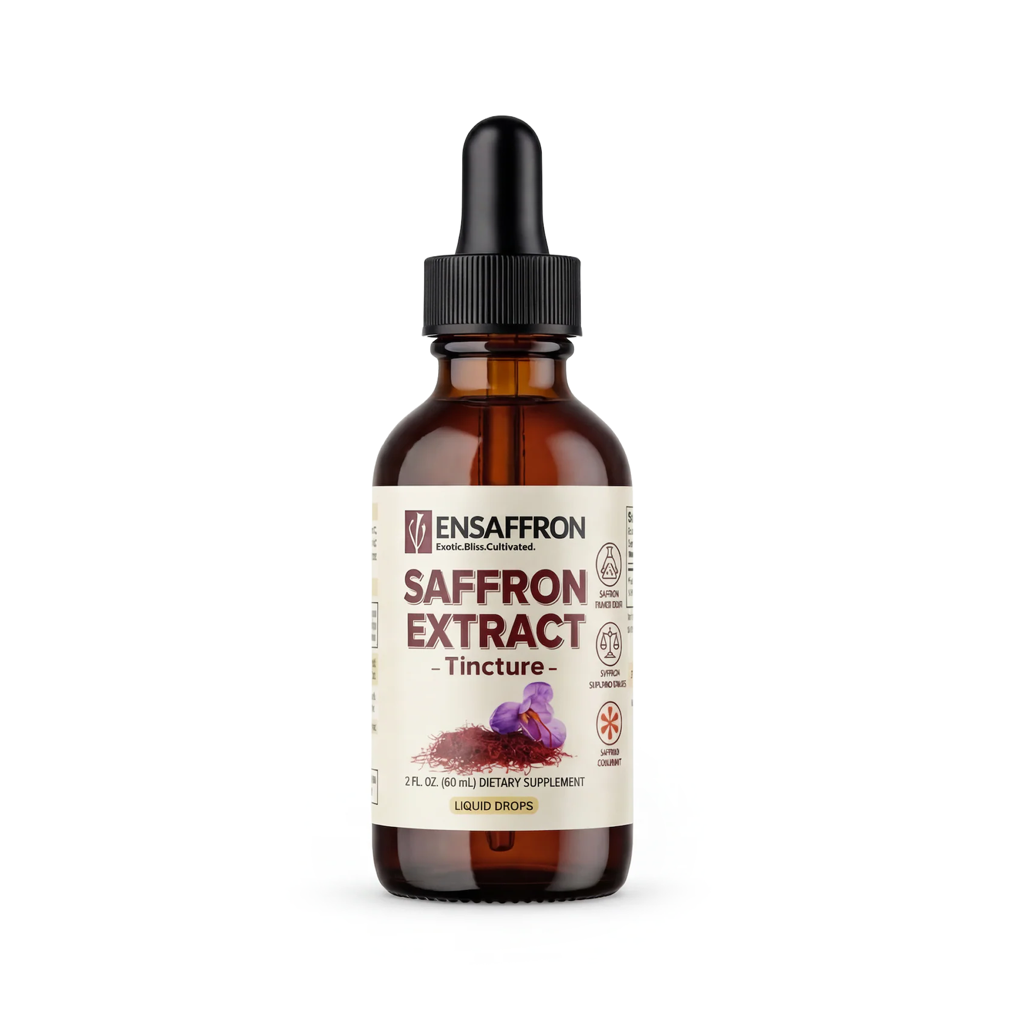 Premium Saffron Extract (Made With Pure Saffron Threads) Liquid Drops Tincture/Alcohol-Free