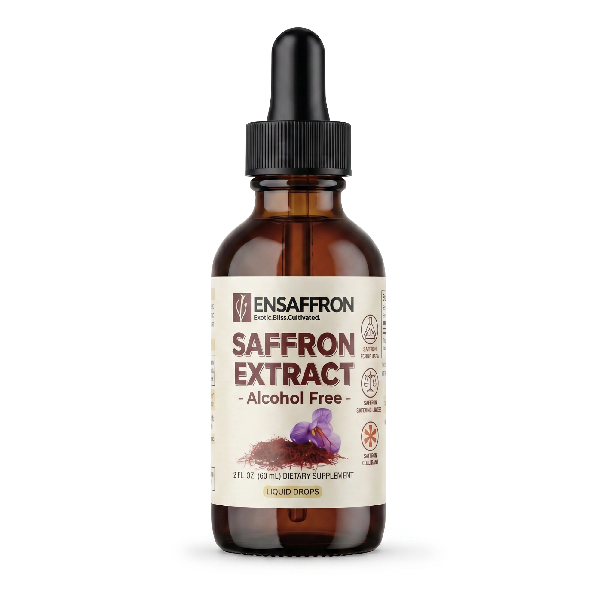 Premium Saffron Extract (Made With Pure Saffron Threads) Liquid Drops Tincture/Alcohol-Free